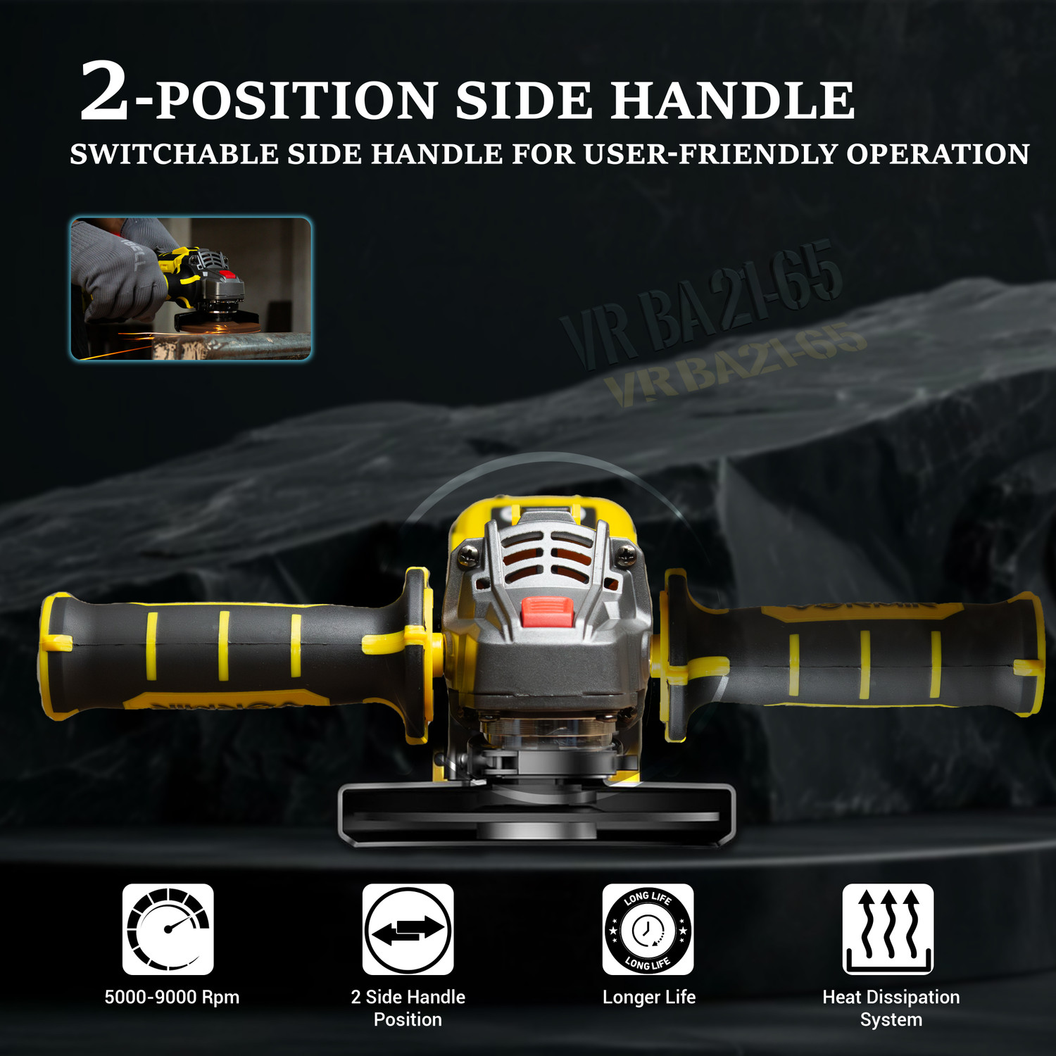 Image of iBELL VORMIR VR BA21-65 20V Cordless Angle Grinder Brushless,650W,100mm Disc,9000 RPM, Angle Grinder