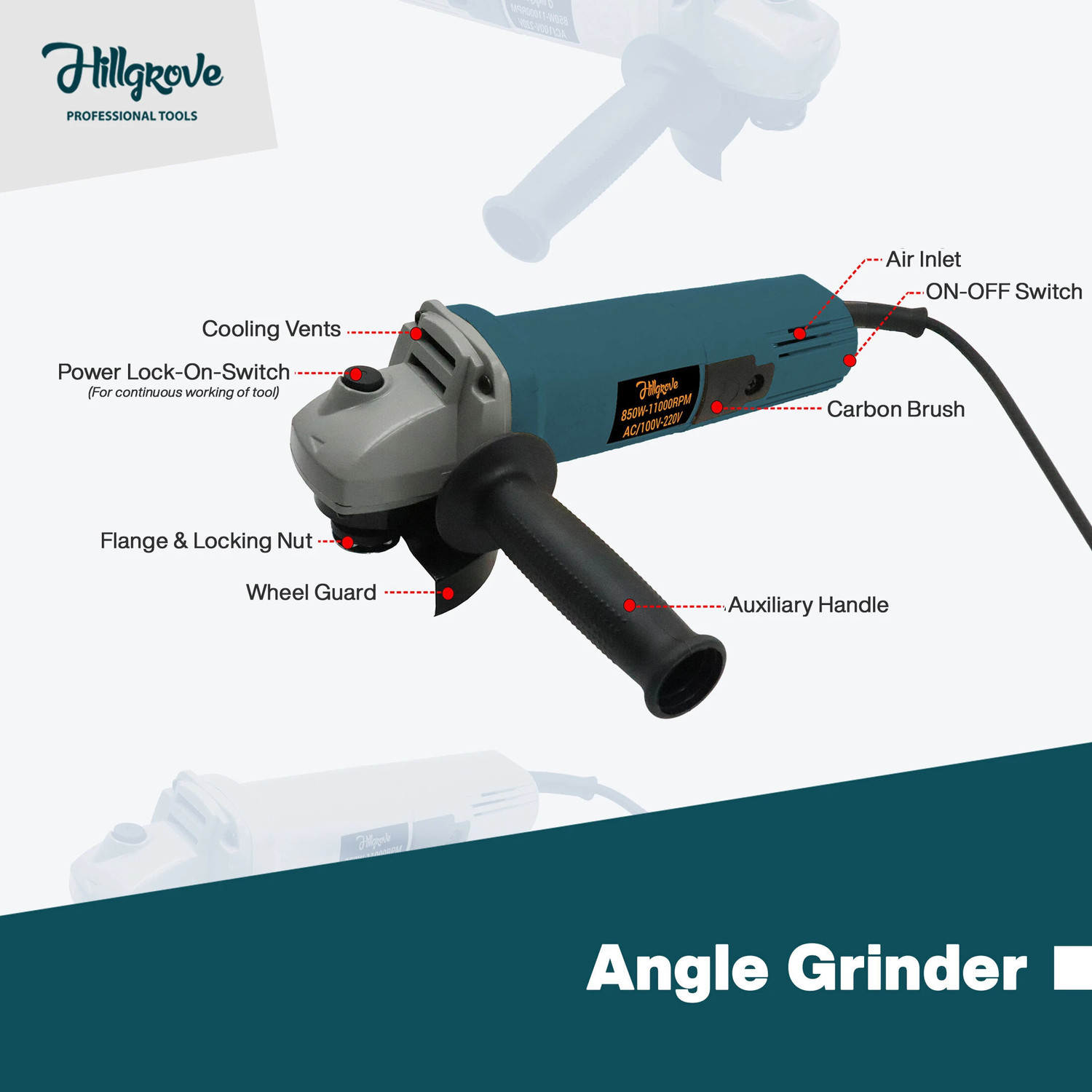 Image of Hillgrove HGCM937M1 4 inchinch Professional High Quality Grinder Machine for Precision Cutting Angle Grinder