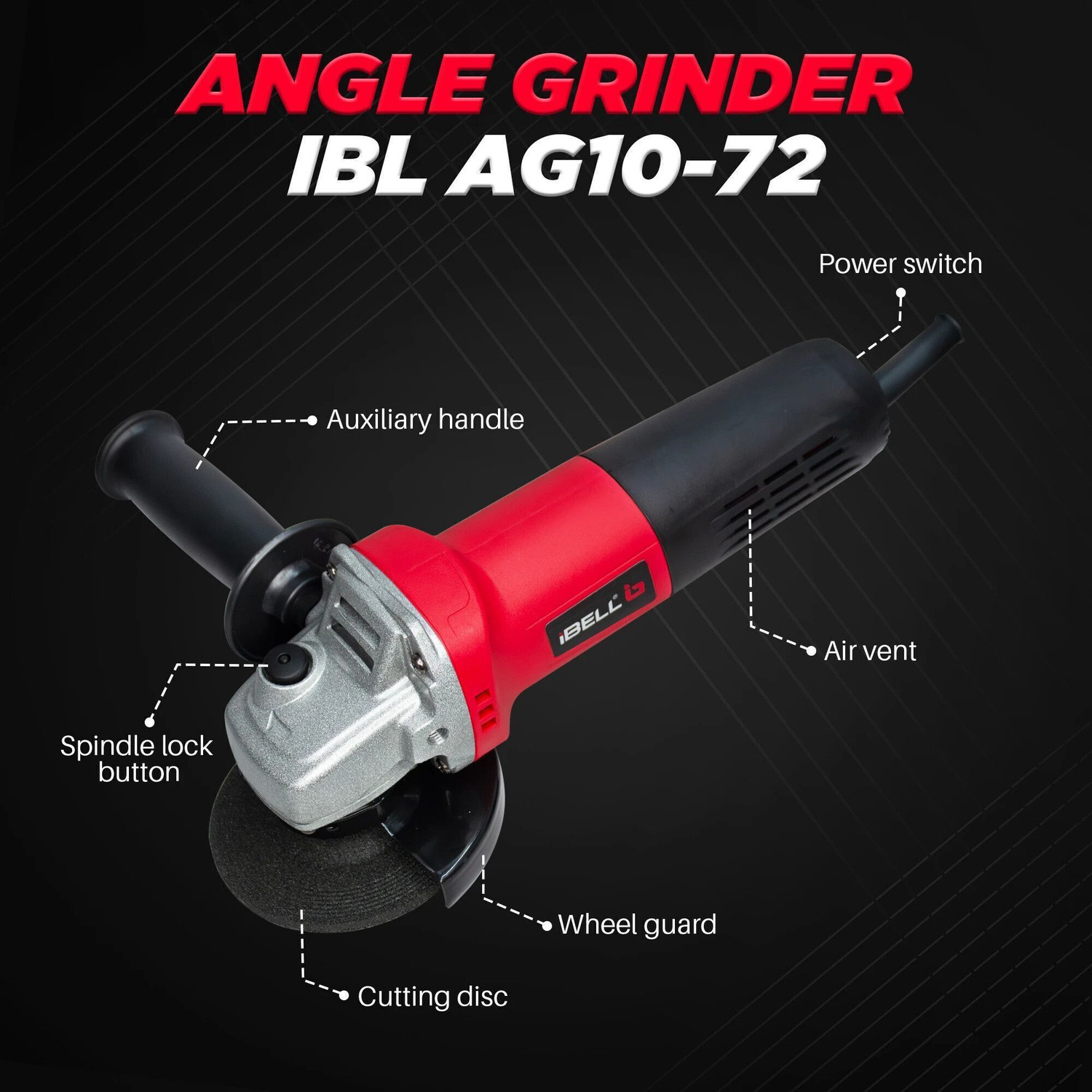 Image of iBELL AG10-72, 1050W, 10500RPM Side Switch Angle Grinder
