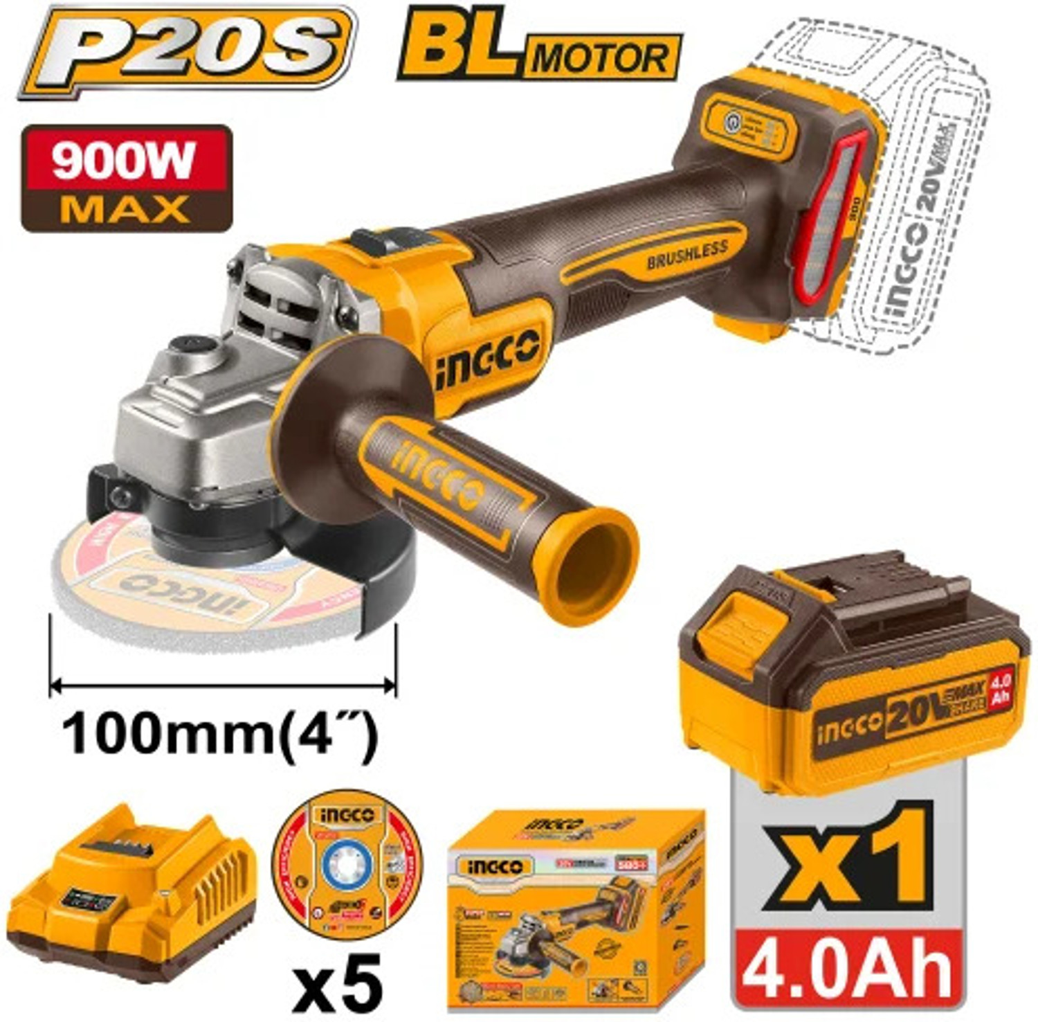 Image of INGCO CAGLI261021 Cordless angle grinder Angle Grinder