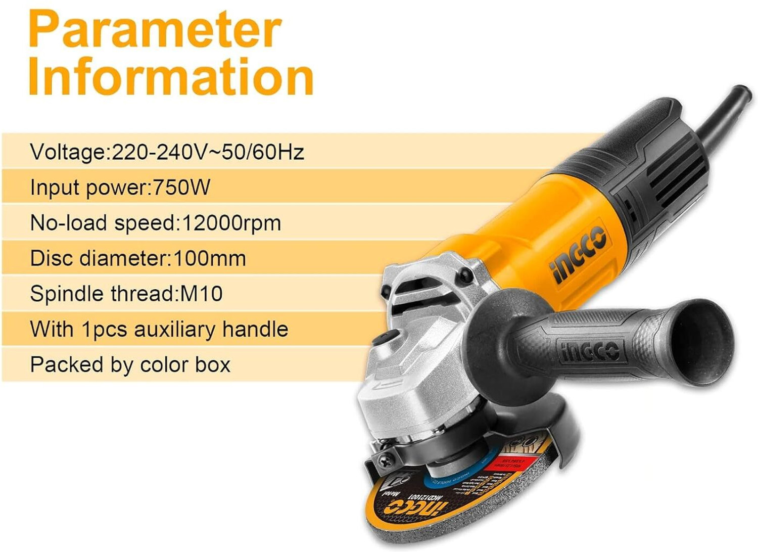 Image of INGCO Power Grinder, Electric Metal ?Grinder with 1pcs Auxiliary Handle Angle Grinder