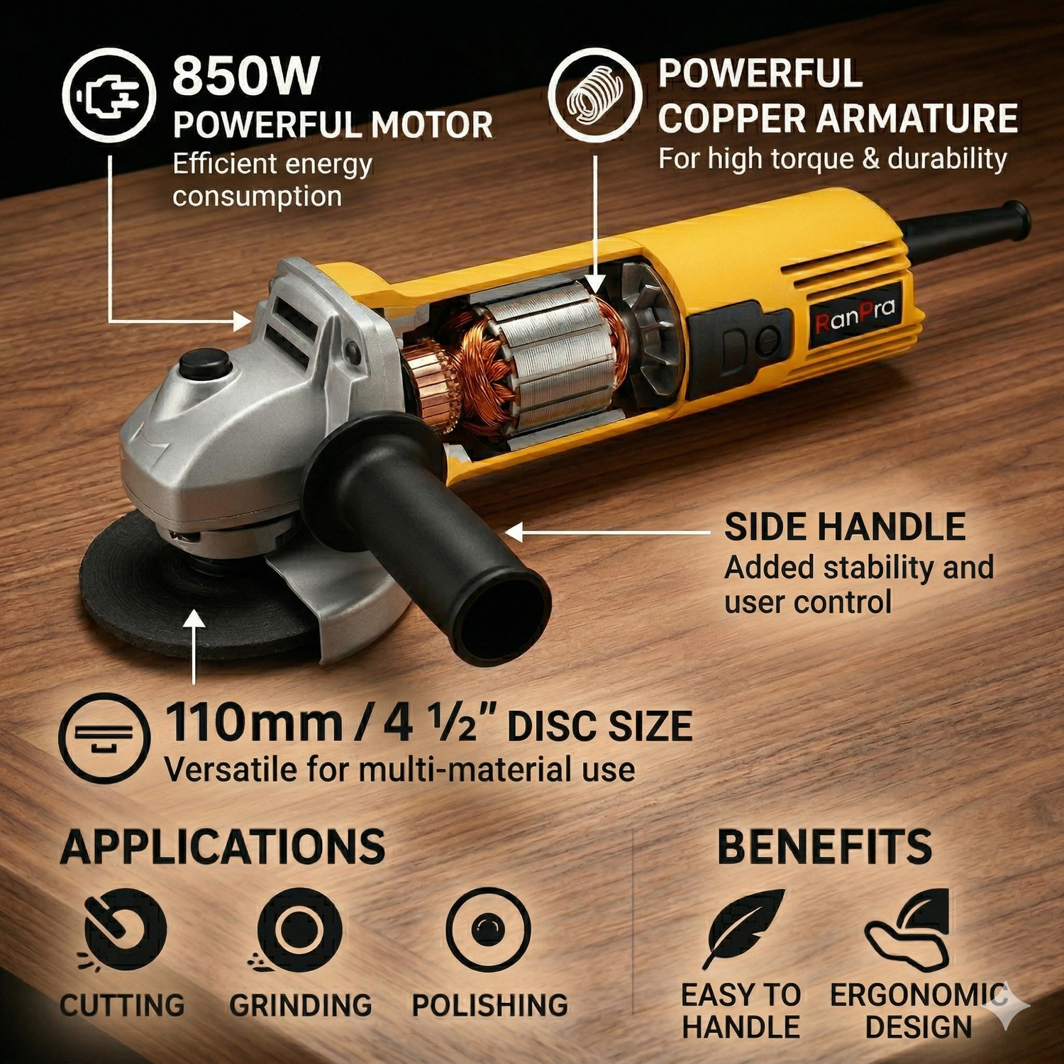 Image of RanPra 21VOLT CORDLESS DRILL AND 100 /110MM ANGLE GRINDER MACHINE Angle Grinder