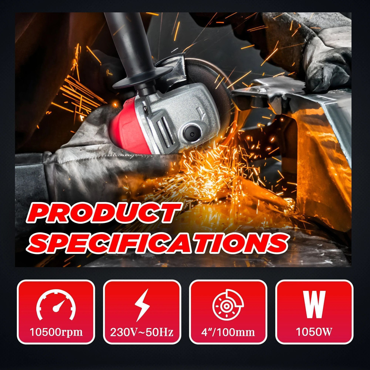 Image of iBELL AG10-72, 1050W, 10500RPM Side Switch Angle Grinder