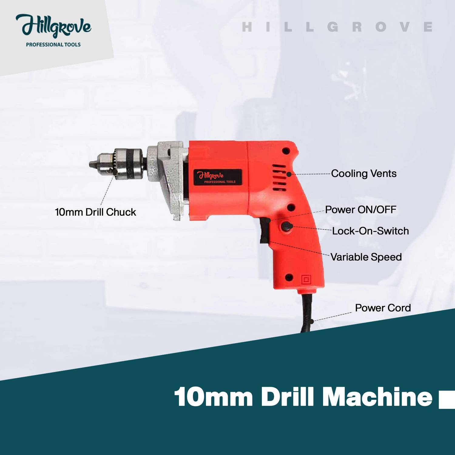 Hillgrove HGCM1104M1 Drill Machine with 5 Wood Drill Bits - Image 2
