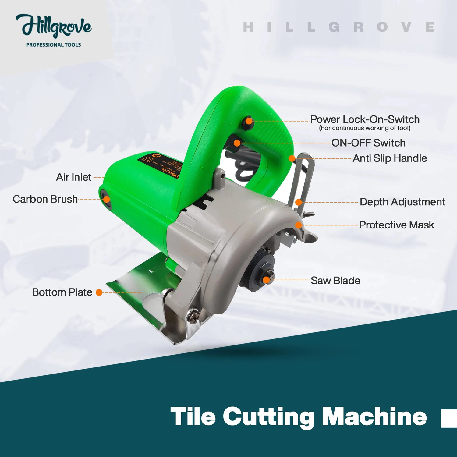 Image of Hillgrove HGTCM3B1M4 Cutting Machine Saw for Tile /Marble /Wood with Depth adjustement Angle Grinder