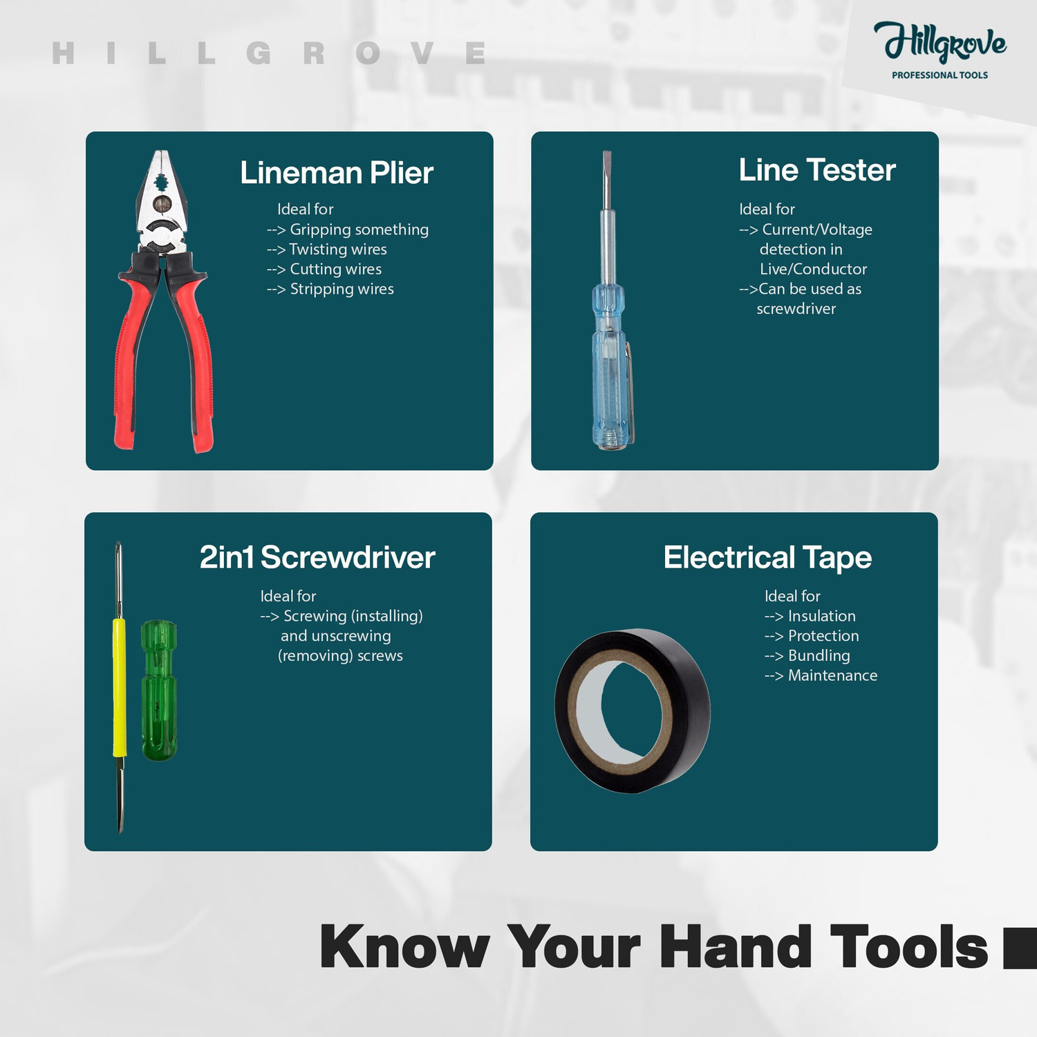 Image of Hillgrove Combo Pack Household DIY Hand Tool Kit (8 Tools) Hand Tool Kit