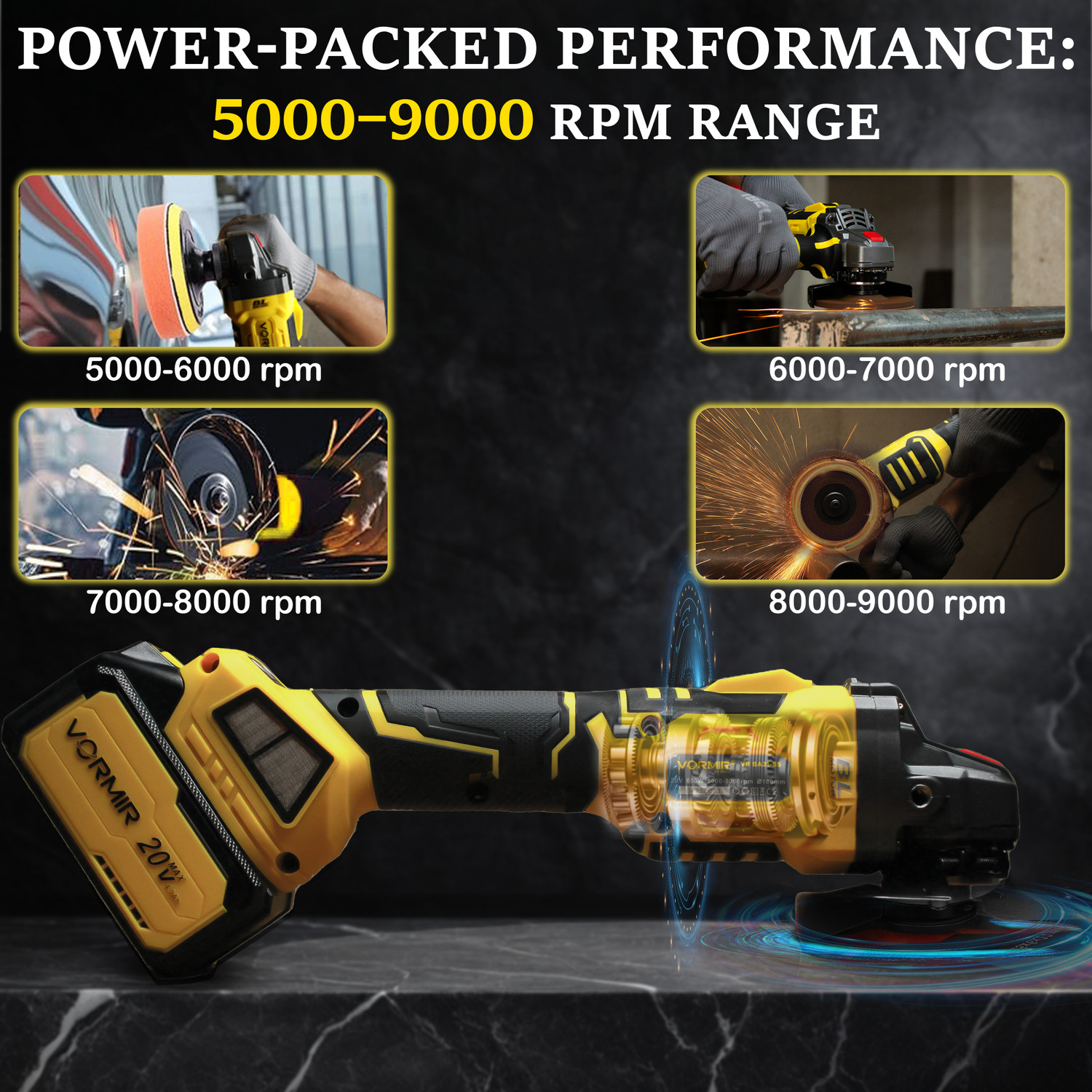 Image of iBELL VORMIR VR BA21-65 20V Cordless Angle Grinder Brushless,650W,100mm Disc,9000 RPM, Angle Grinder