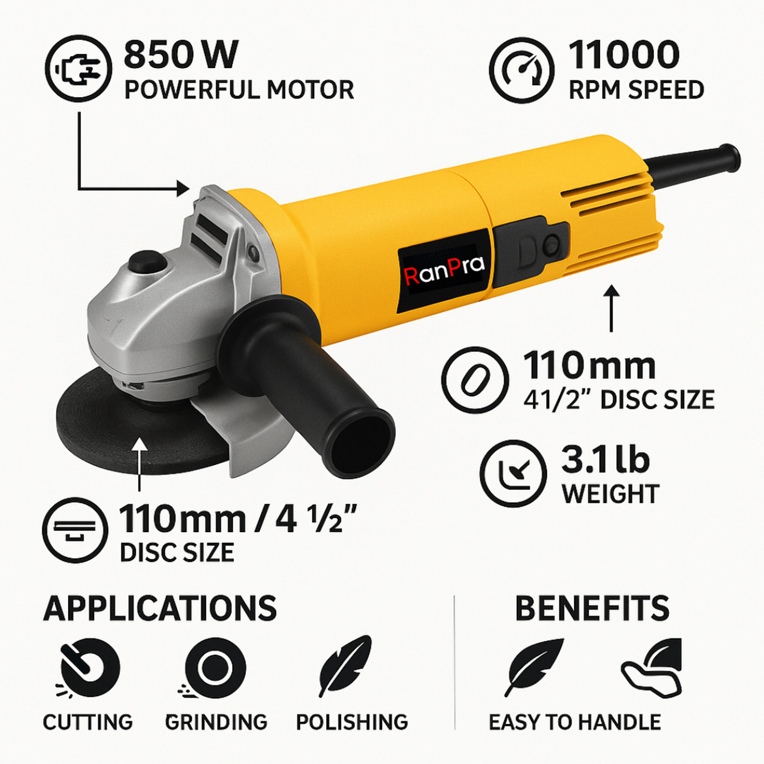 Image of RanPra 5KG DEMOLITION BREAKER MACHINE & 4INCH ANGLE GRINDER WITH CUTTING WHEEL Rotary Hammer Drill