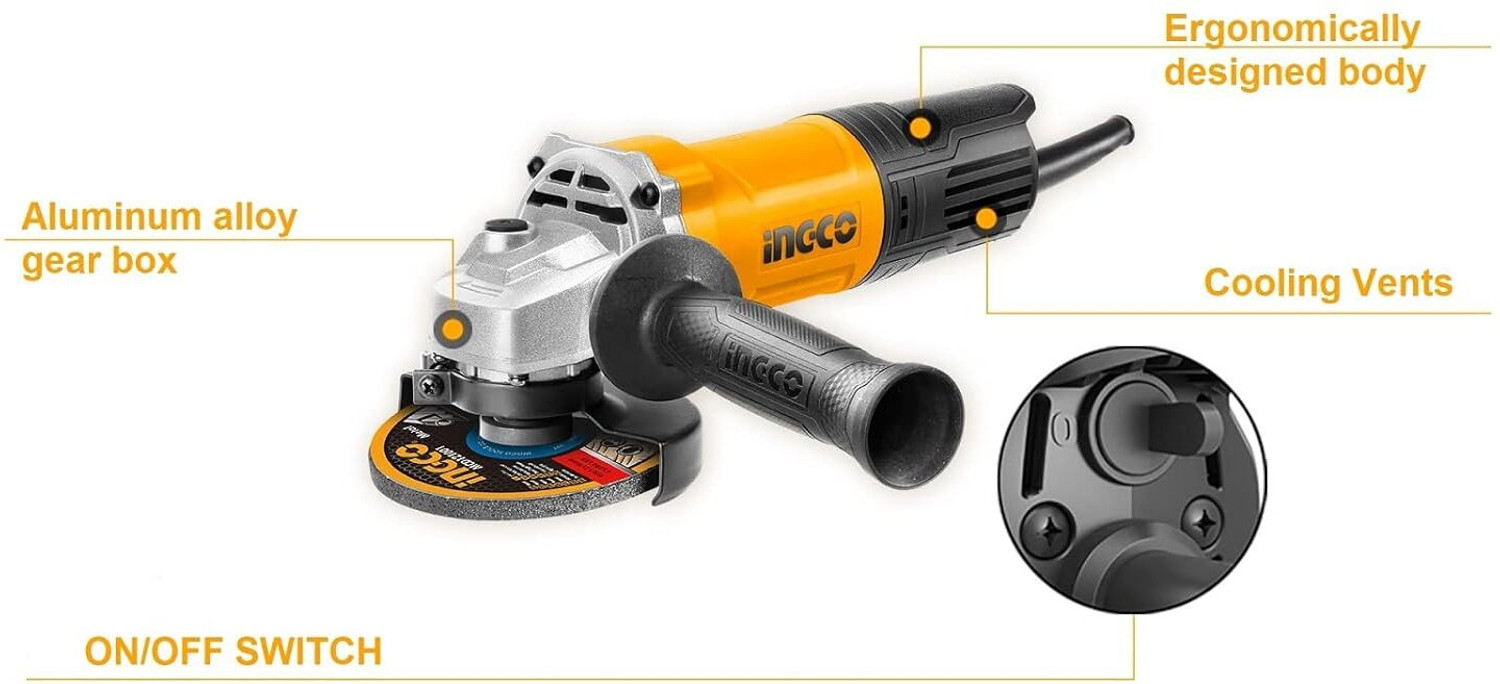 Image of INGCO Power Grinder, Electric Metal ?Grinder with 1pcs Auxiliary Handle Angle Grinder