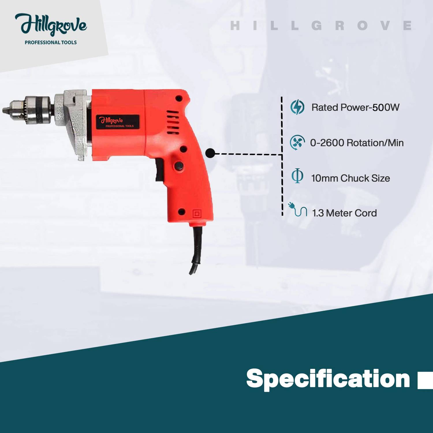 Hillgrove HGCM1104M1 Drill Machine with 5 Wood Drill Bits - Image 3