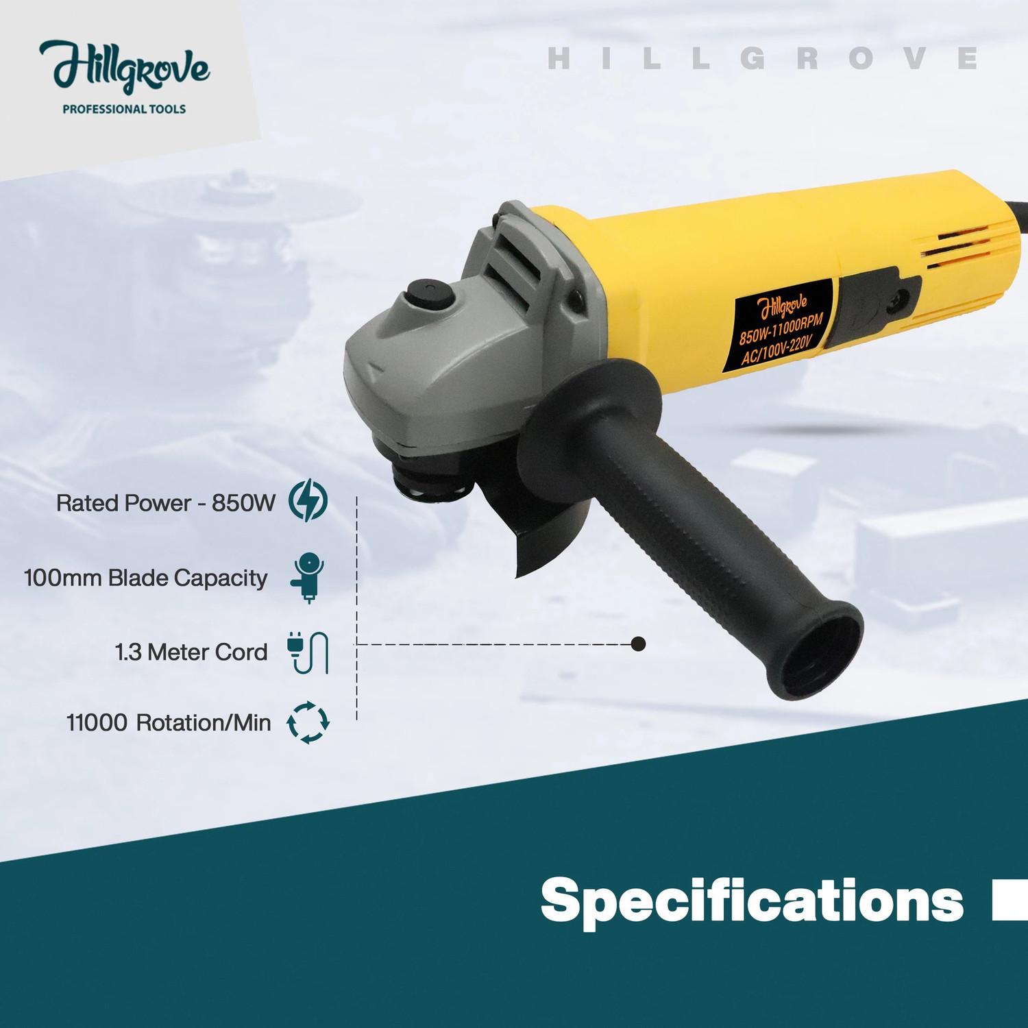 Image of Hillgrove HGCM720M1 4inch Angle Grinder with 10mm Drill Machine for Metal /Wood /Concrete HGCM720M1 4inch Angle Grinder with 10mm Drill Machine for Metal /Wood /Concrete Metal Polisher