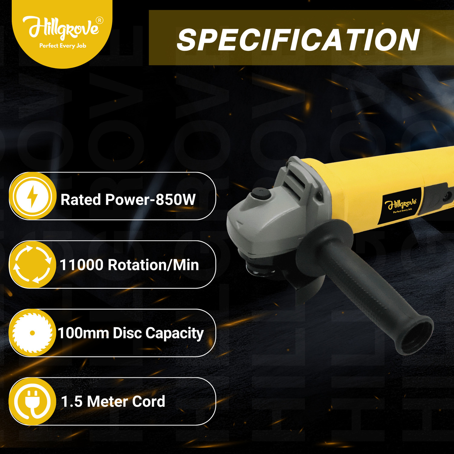 Image of Hillgrove HGCM1435M1 850W Hand Angle Grinder Wall Cutter Grinding Glender Cutting Machine Angle Grinder