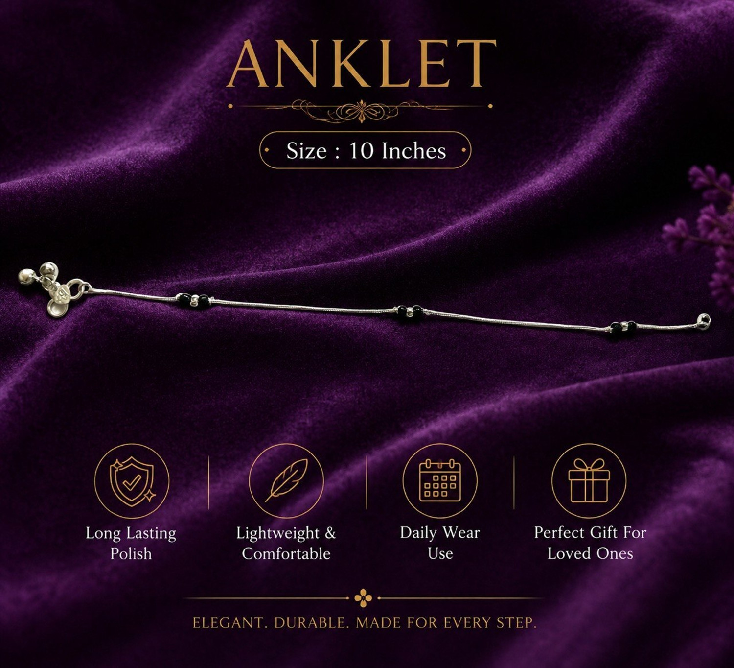 Image of Footride Elegant black bead siver anklet for women & girls | Daily wear| Brass Anklet