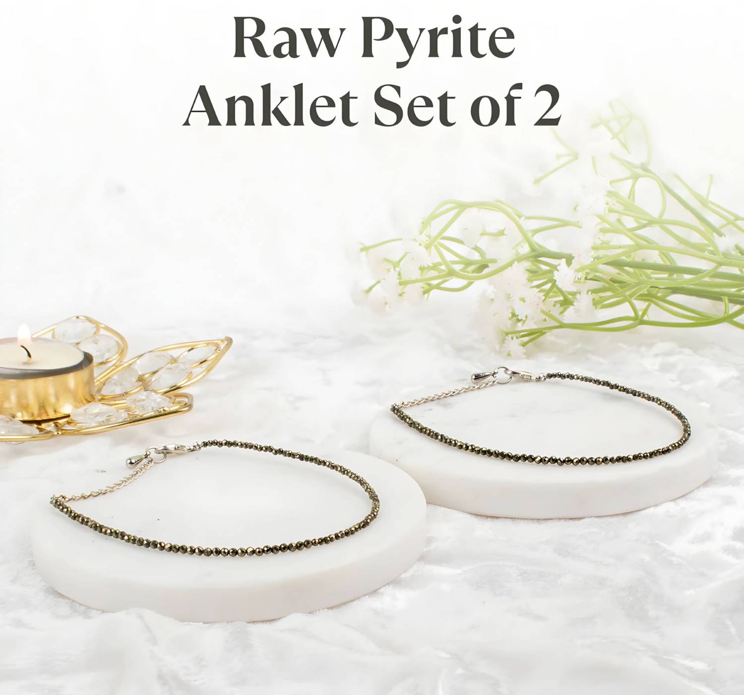 Aangan Aura Set of 2 Raw Pyrite Anklets for Women Stone Anklet