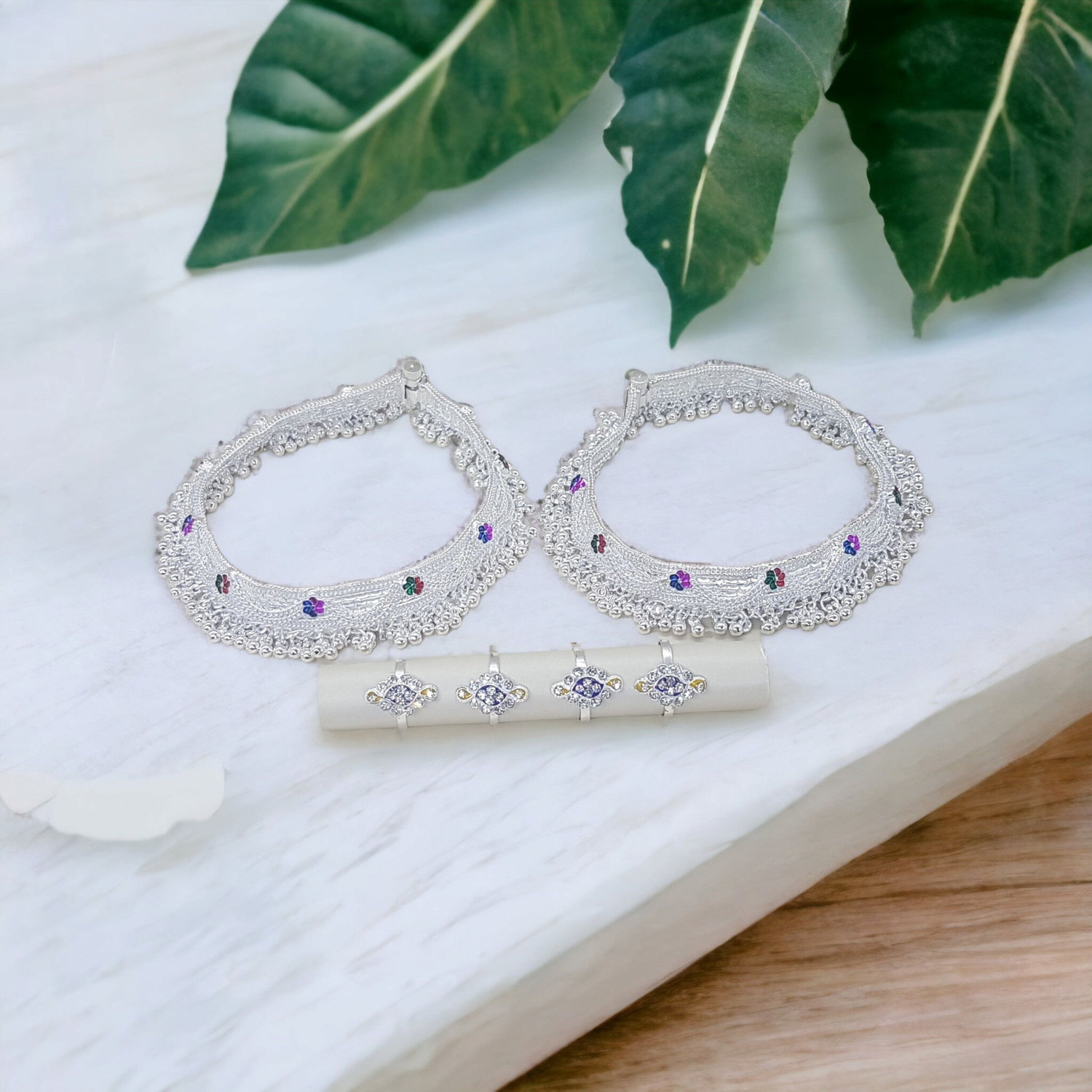 Image of BR Ornaments Women New Design Red Stone Adjustable Toe Ring | Bichiya Alloy Toe Anklet