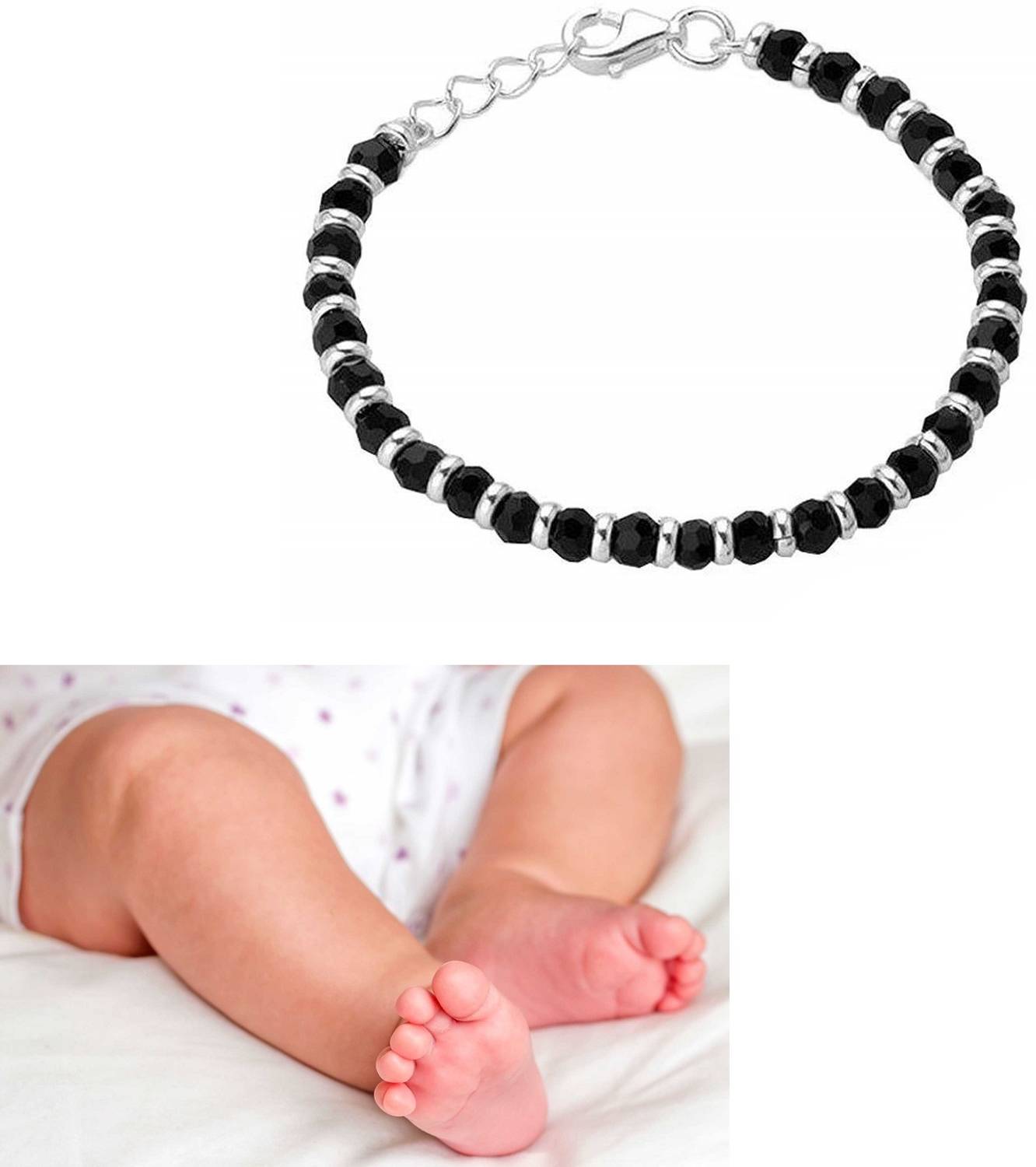 Adhvik Black Silver JAA0025 Crystal Beads Toddlers/Kids Nazariya Foot/Leg Bracelet Cum Stone Anklet