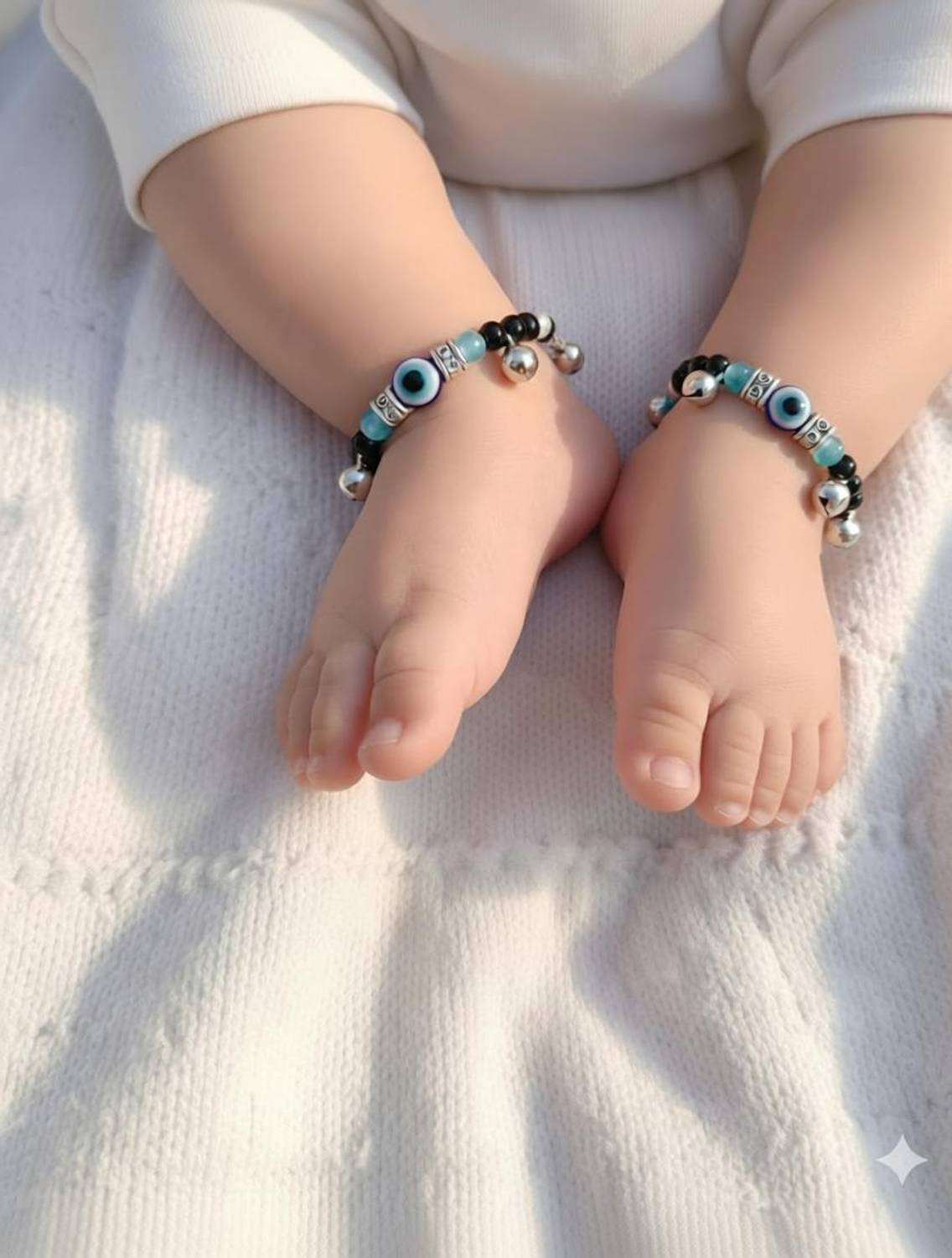 BEADzz Evil Eye Beads and Ghungroo Baby Bracelet /Anklet Set Nazariya Brass Anklet