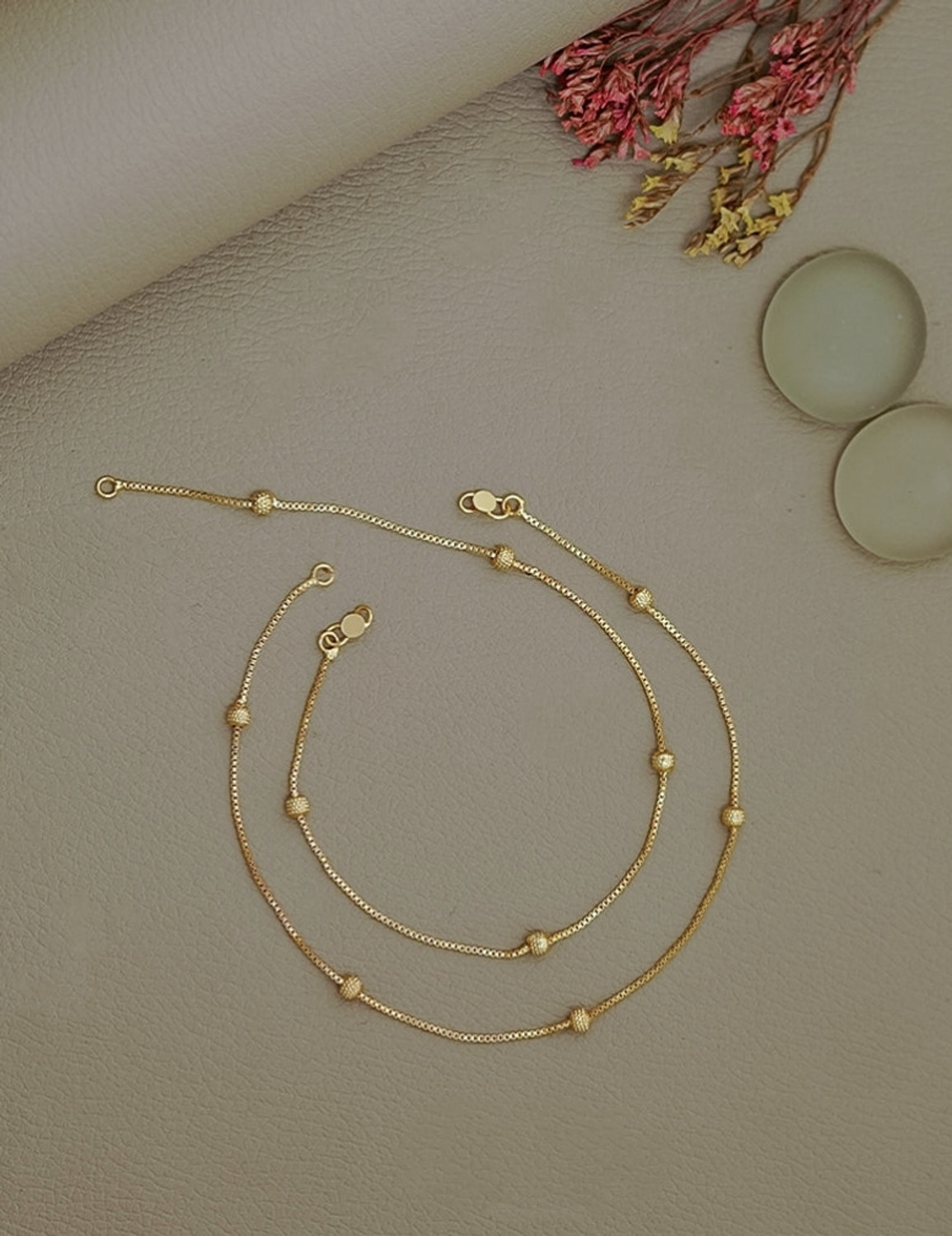 Image of SaveriGroup Daily Wear Gold Plated Anklets 11 Inches For Women and Girls Brass Anklet