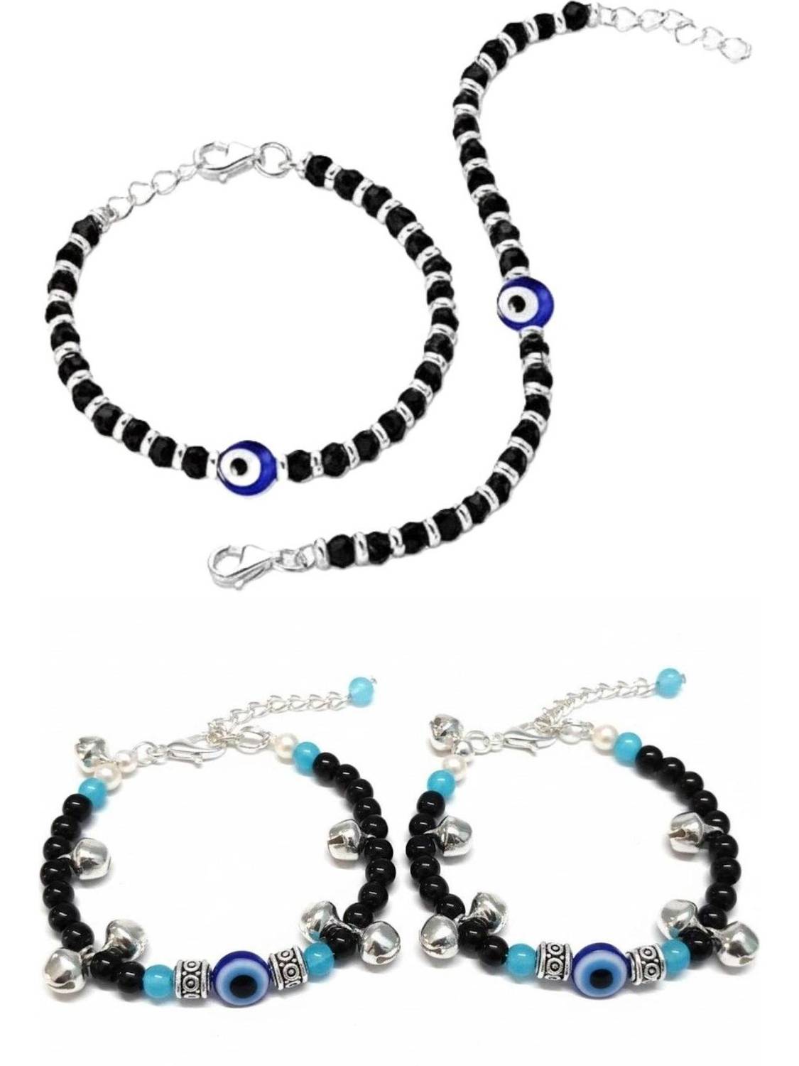 BEADzz Baby Nazariya Evil Eye Protection Anklet/ Bracelet with Ghungroo Alloy, Metal Anklet