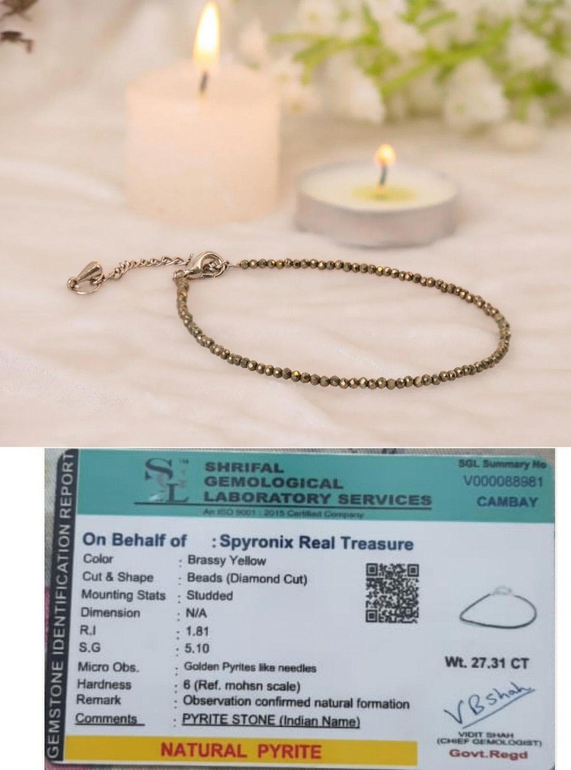SPYRONIX REAL TREASURE Natural Pyrite Anklet for Wealth, Confidence & Protection - Adjustable Chain Alloy Anklet