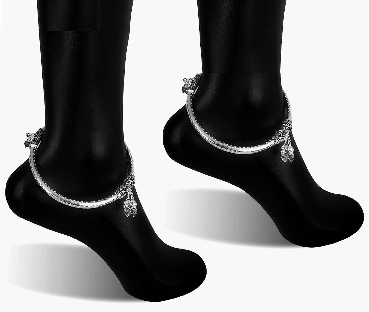 Airtick 1 Pair Silver Rajasthani Style Alloy Ghungroo Painjan Payal Leg Foot Kada Bangle Stainless Steel Anklet