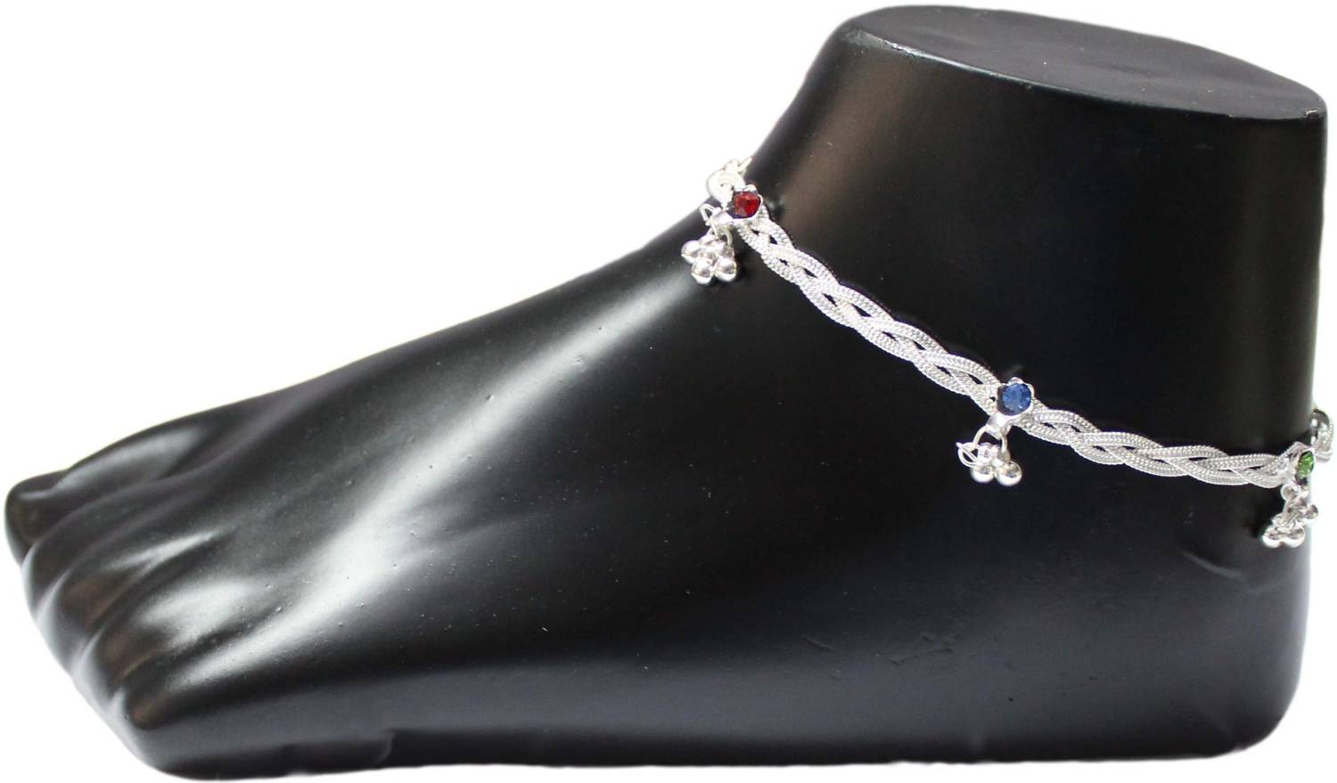 Aditi Fashionable Indian Traditional Ethnic Fancy Foot Jewelry Silver Plated White Metal Alloy Ghungru Paijan Payals Pajeb Leg Chains Designs Artificial Anklet Pairs for Woman and Girl(10 inch) Alloy Anklet