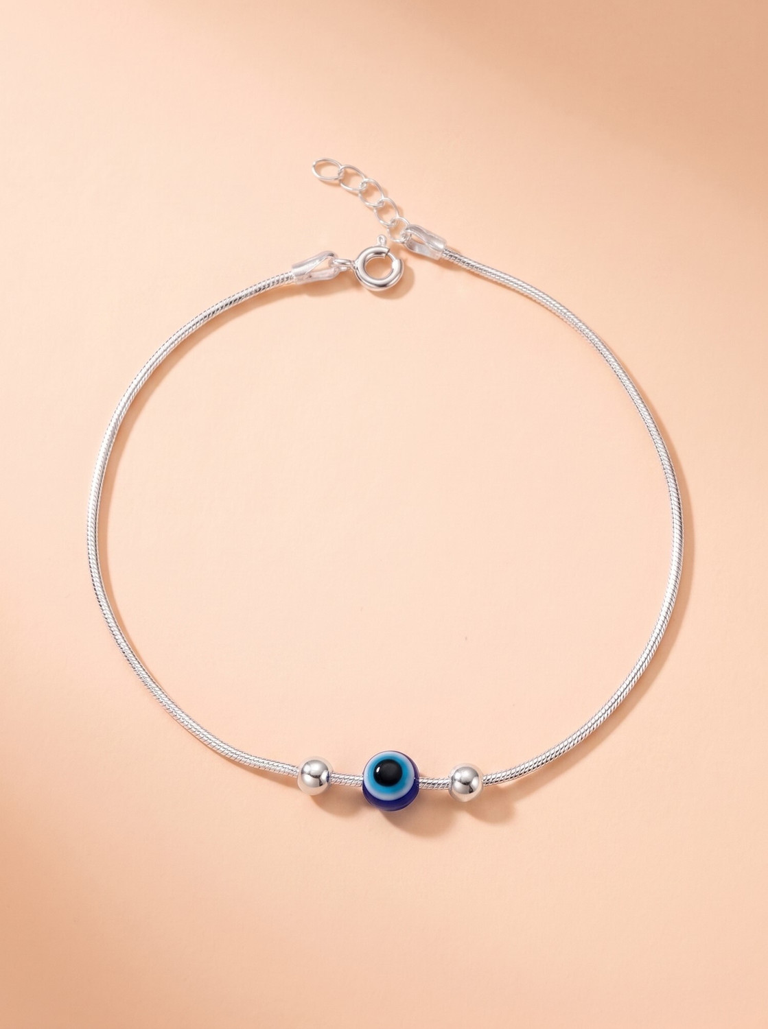 Image of 925 SILLER 925 Pure Silver Evil Eye Anklet| Payal Sterling Silver Anklet