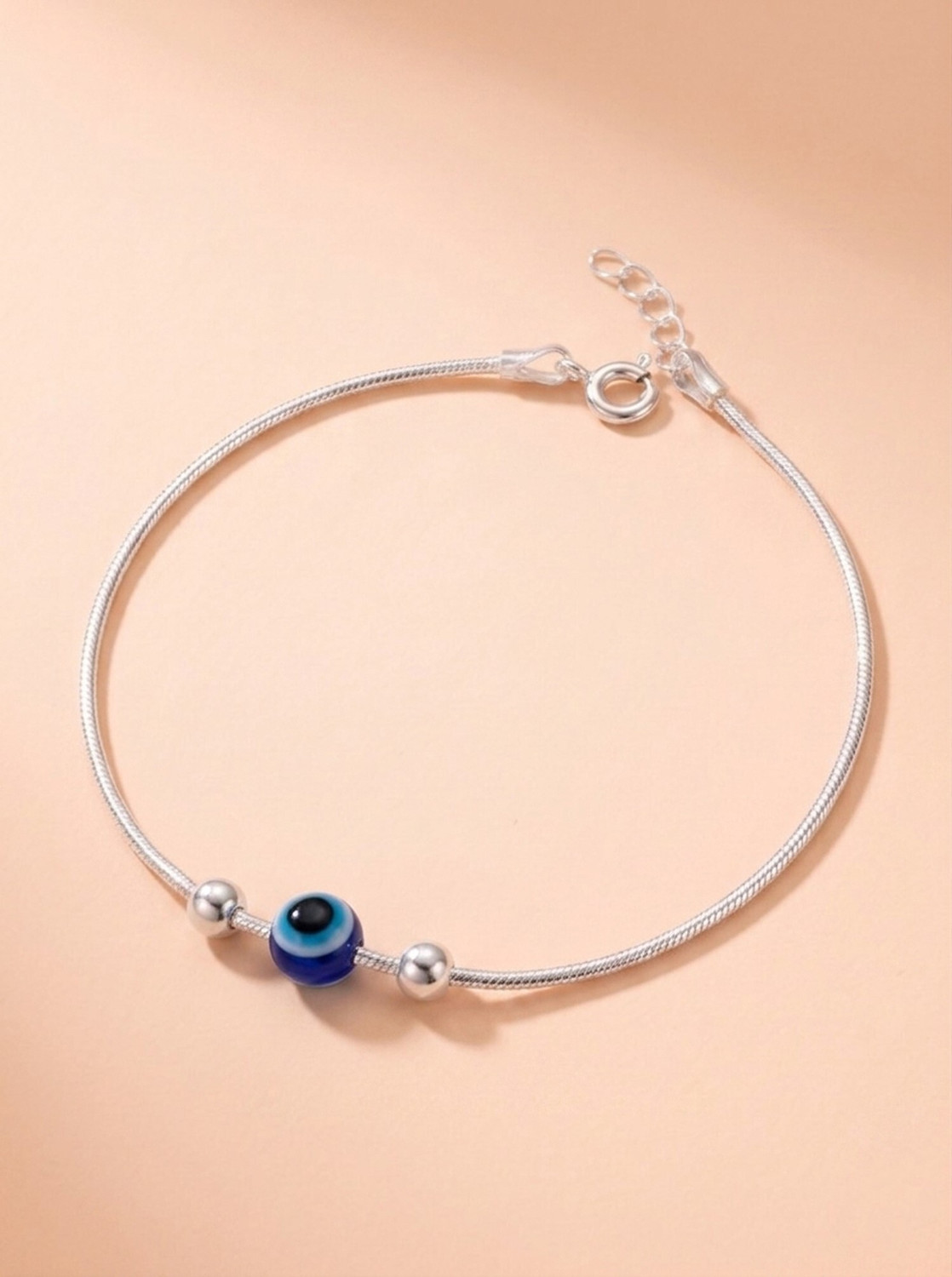 Image of 925 SILLER 925 Pure Silver Evil Eye Anklet| Payal Sterling Silver Anklet