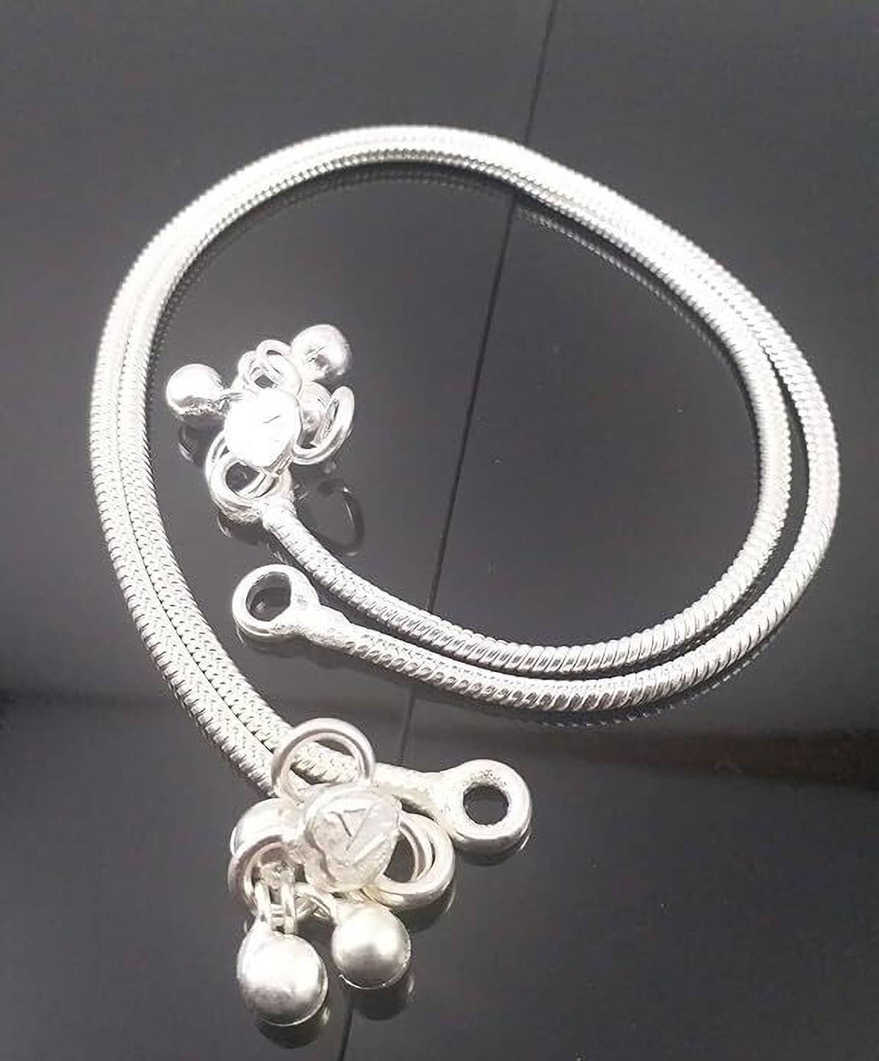 AANYACRYSTAL Pure 925 Sterling Silver Snake Chain Payal for Women & Girls Alloy Anklet