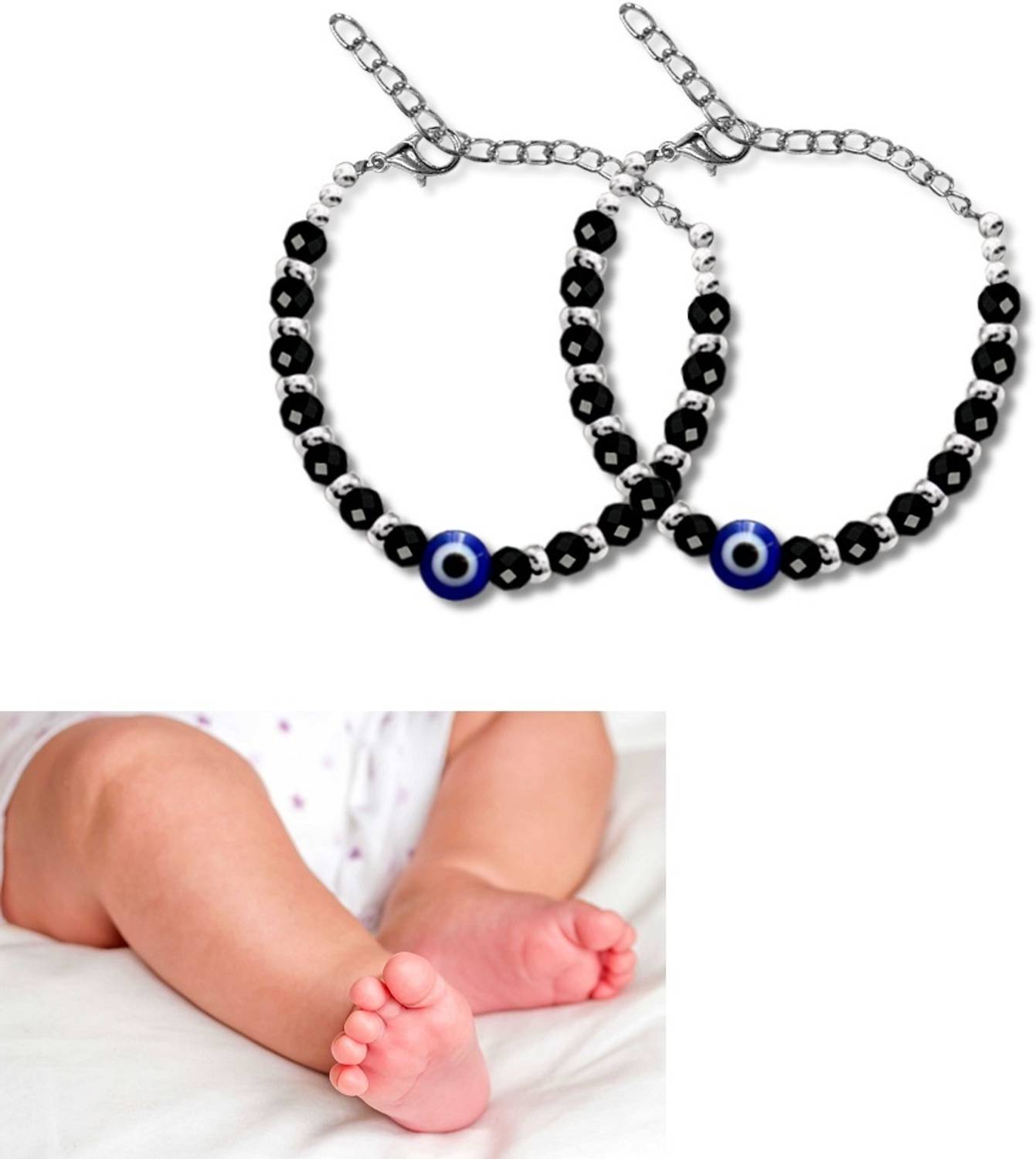 Airtick 2 Pcs JAA023 Crystal Beads Evil Eye Toddlers/Kids Nazariya Foot/Leg Bracelet Cum Stone Anklet