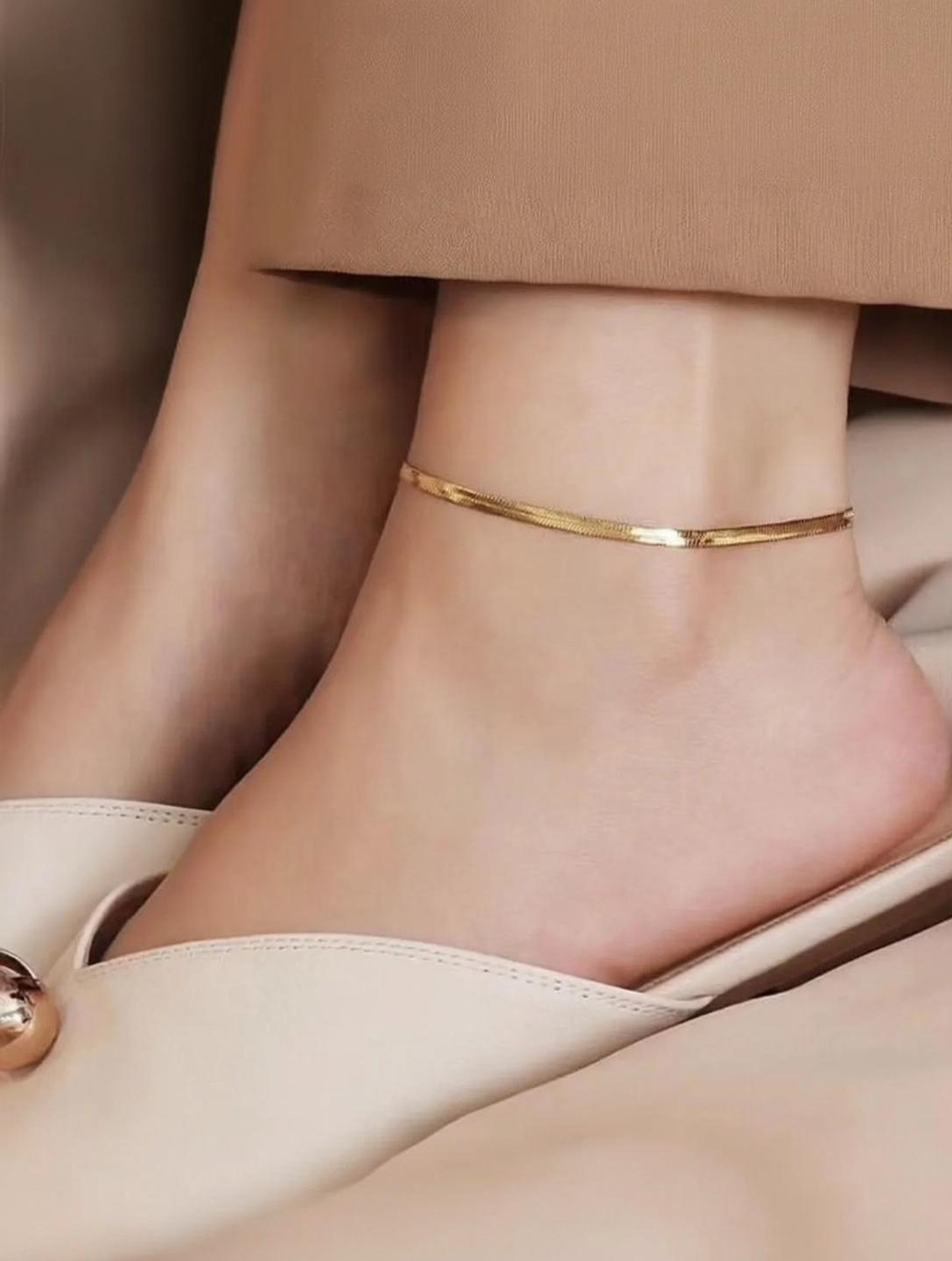 Image of Devora Anklet For Women Stylish Golden Payal Anklets For Girls leg chain jewellery Stainless Steel Anklet