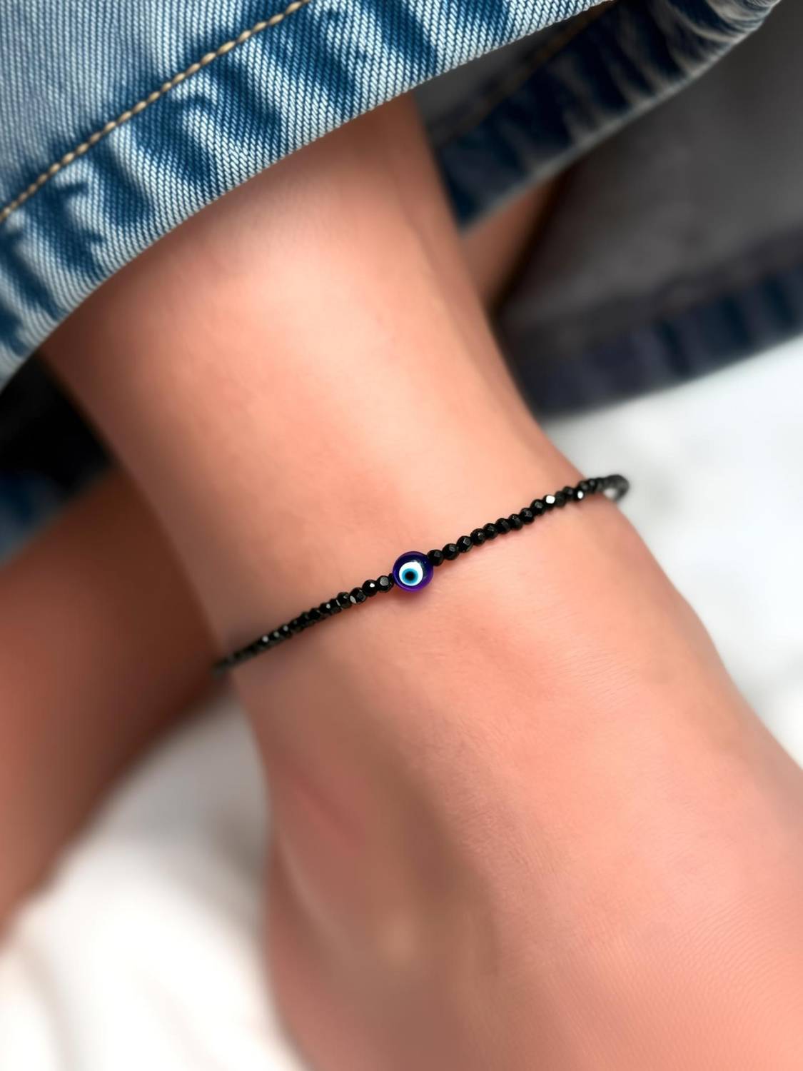 Aangan Aura Evil Eye Anklet for woman with Black Tourmaline Crystal Toe Anklet