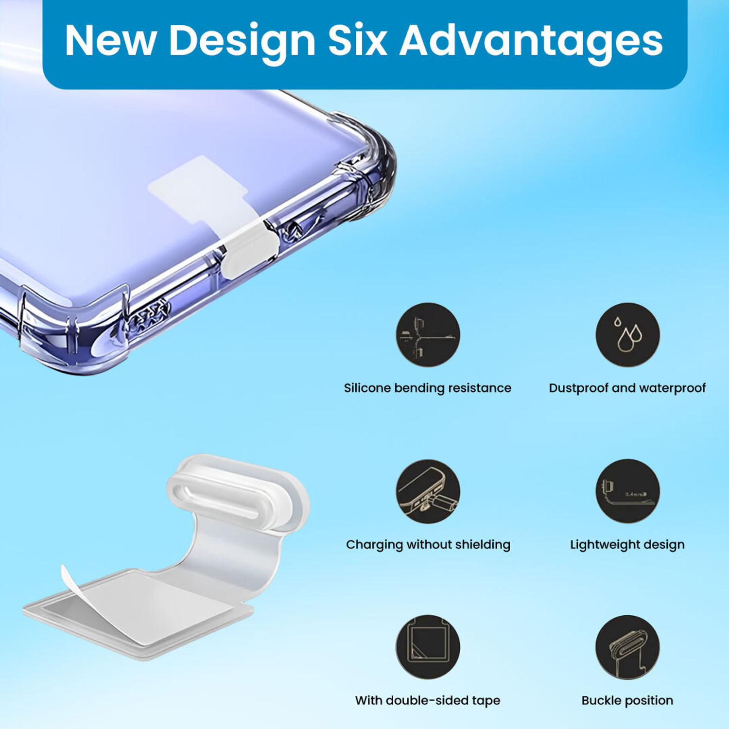 Image of MAK Type C Port Adhesive Dust Protection Caps (6Pc),Dustproof Net Stickers (10S+10L) Power Port White Anti-dust Plug
