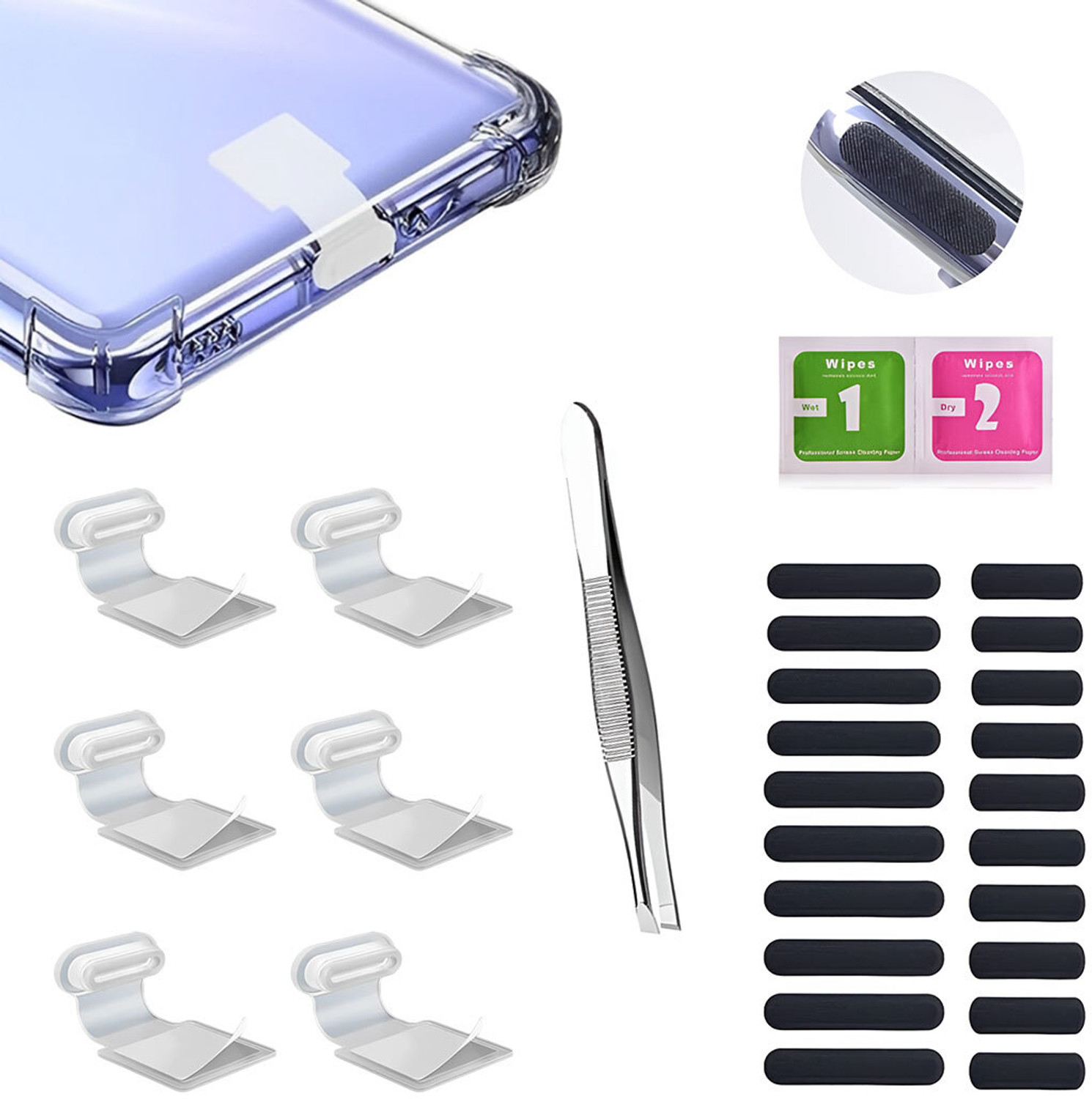 Image of MAK Type C Port Adhesive Dust Protection Caps (6Pc),Dustproof Net Stickers (10S+10L) Power Port White Anti-dust Plug
