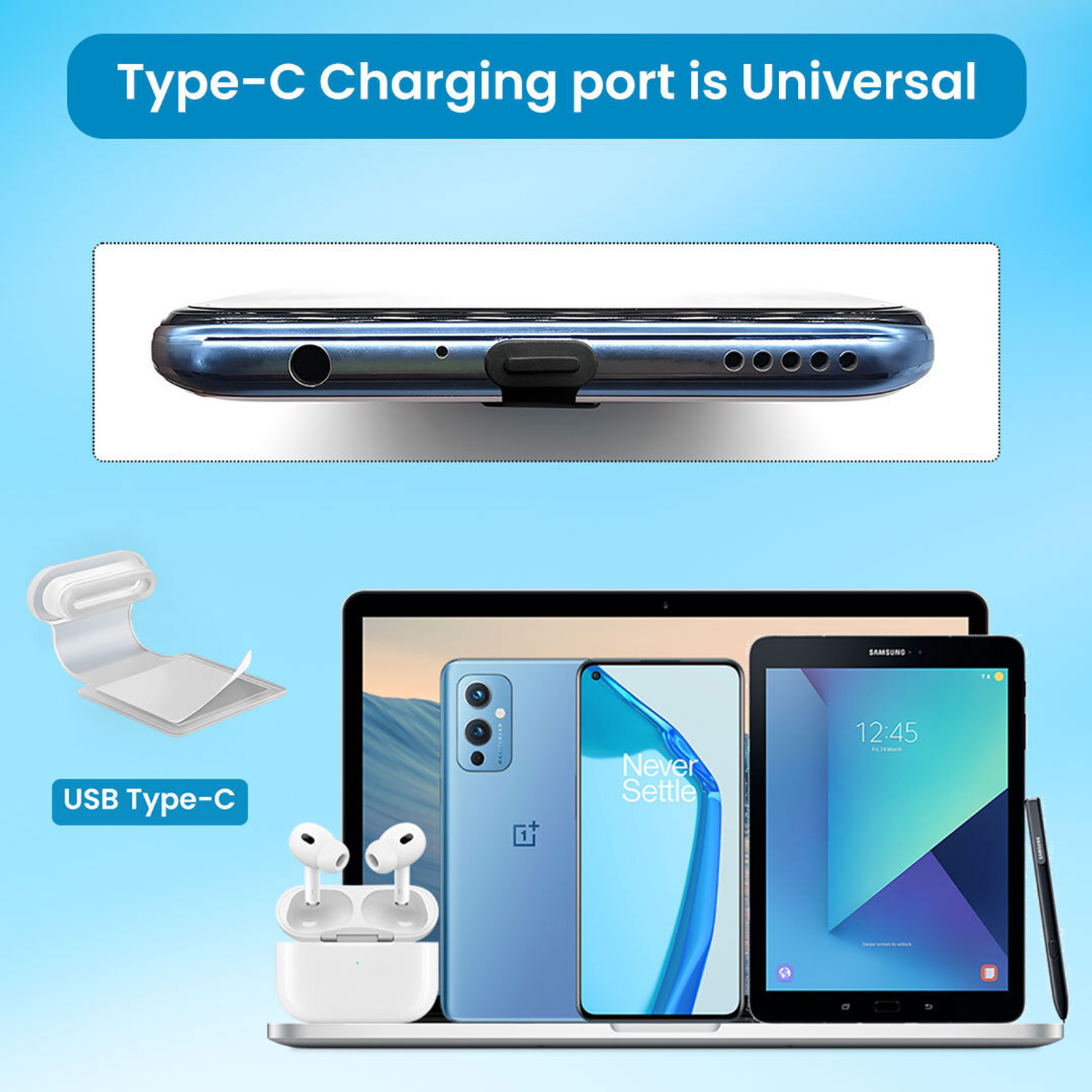 Image of MAK Type C Port Adhesive Dust Protection Caps (6Pc),Dustproof Net Stickers (10S+10L) Power Port White Anti-dust Plug