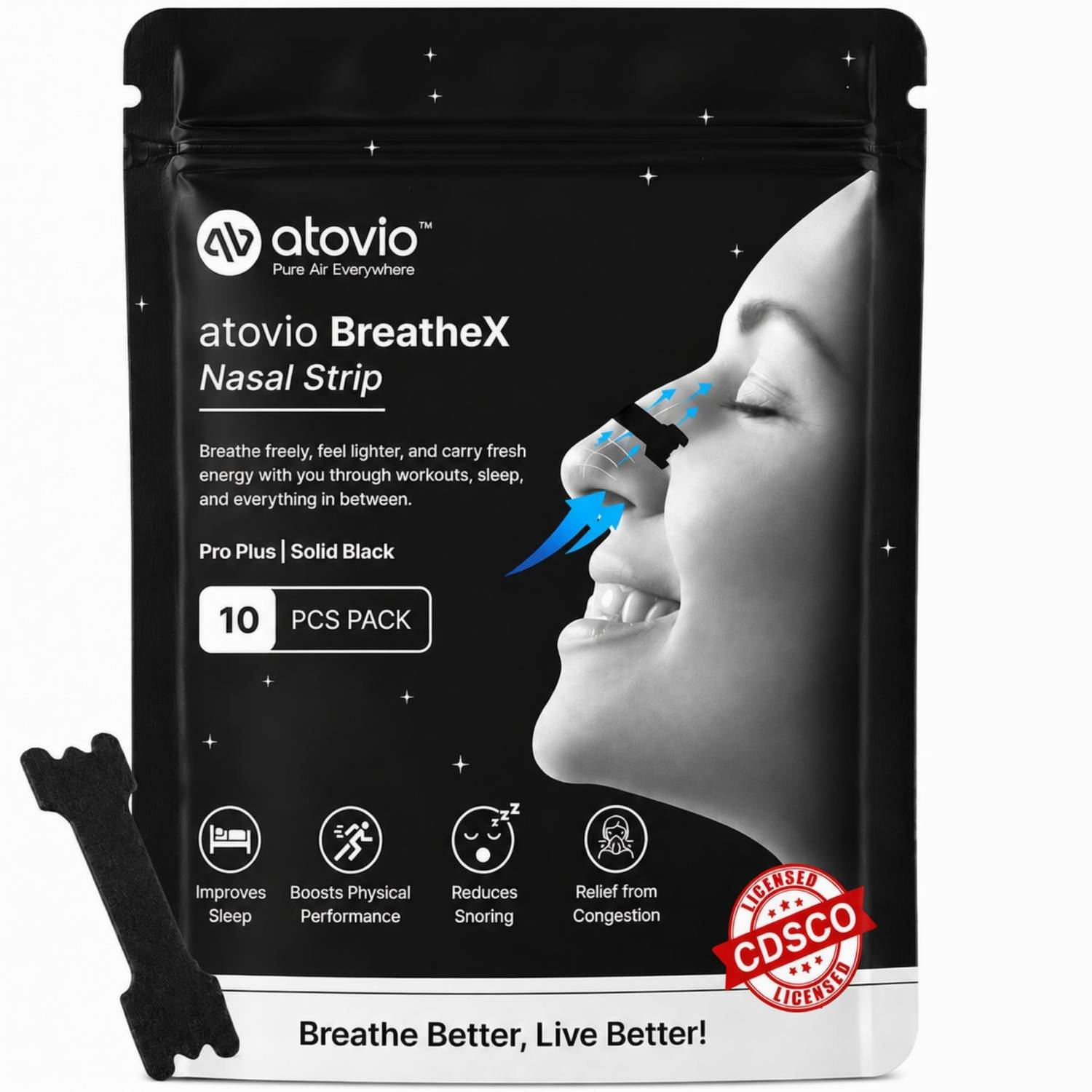 atovio BreatheX Snore Stopper for Better Breathing & Sleep - Black (30 Pcs) Anti-snoring Device