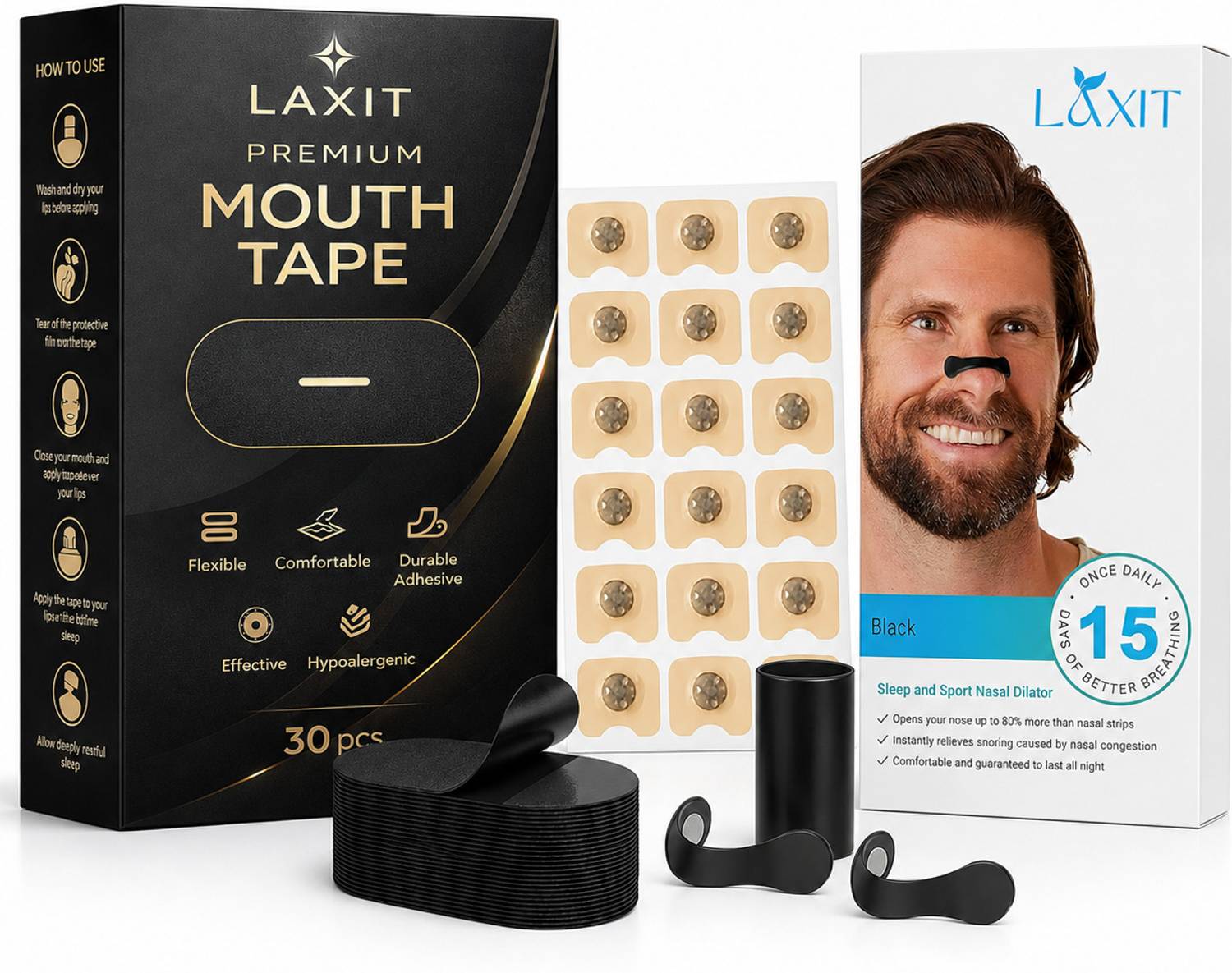 LAXIT Magnetic Nasal Strips & Mouth Tape Anti Snoring Combo