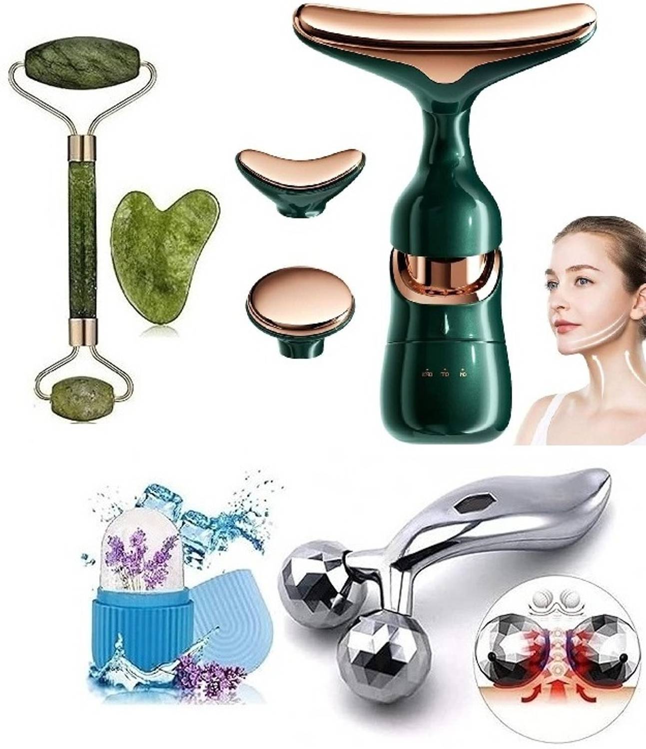 FLYDER 3in1 Face Massager, Jade Roller, Ice Roller - Image 1