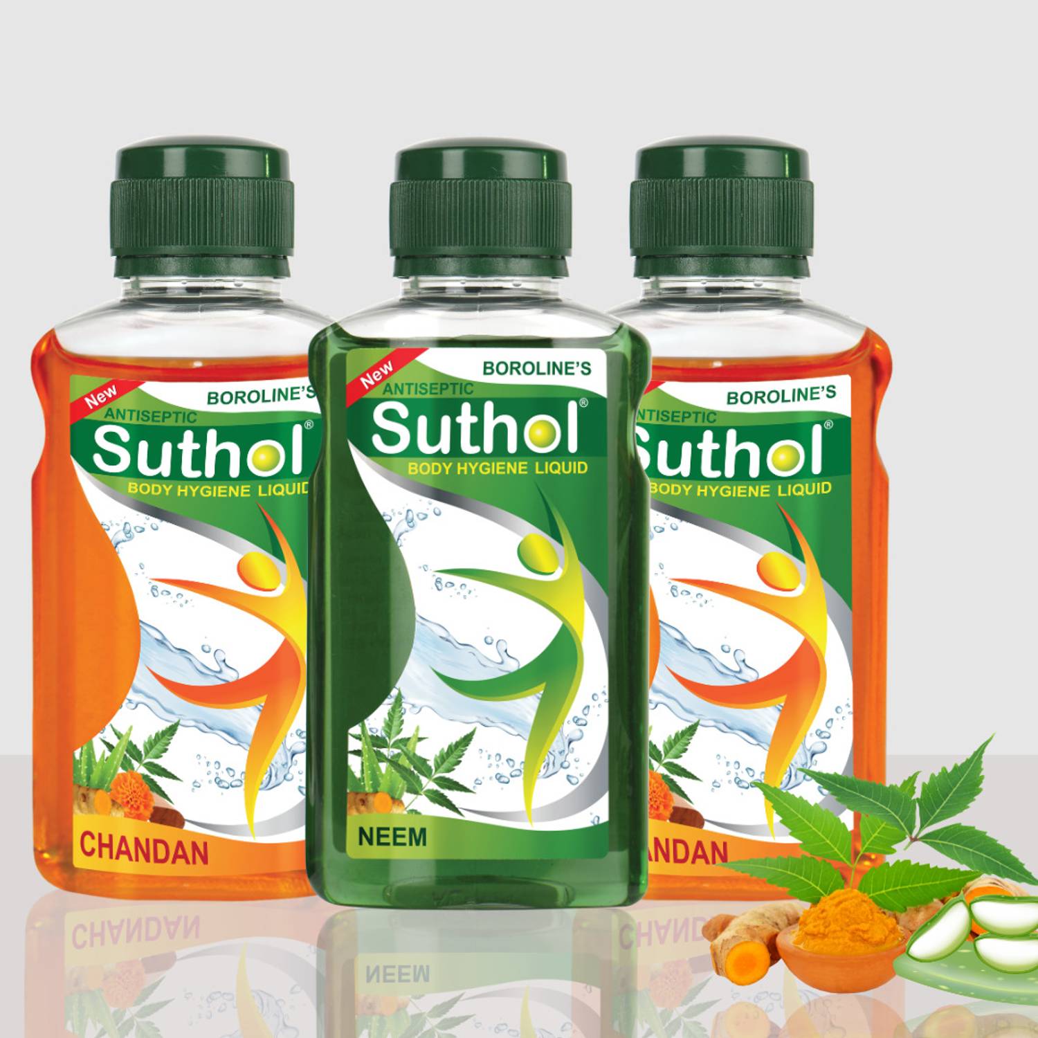 BOROLINE Chandan Liquid Drop 200ML X 2 + Neem Liquid Drop 200ML X 1 Antiseptic Liquid