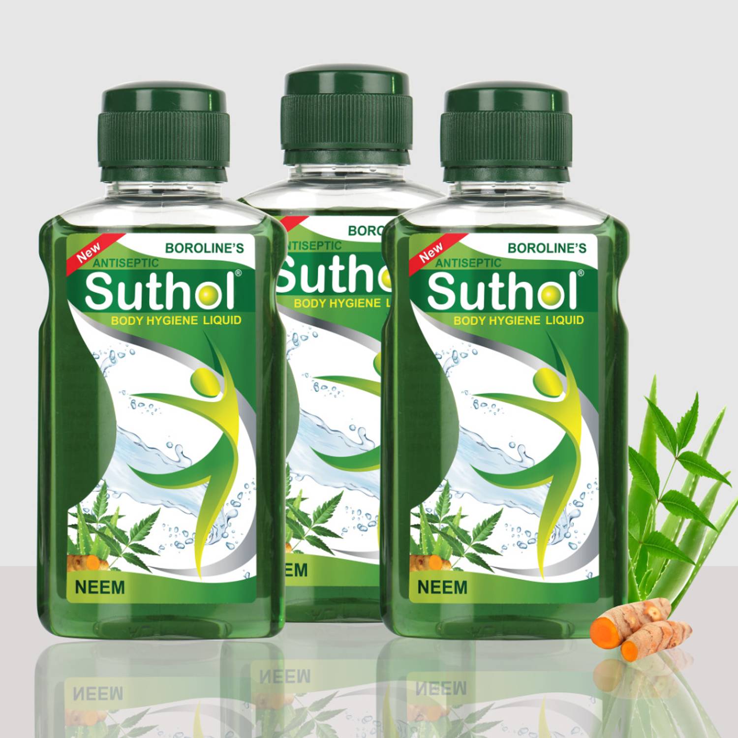 BOROLINE SUTHOL Neem 200 ml X 3 | Stops Irritations, Prickly Heat, Itching Antiseptic Liquid