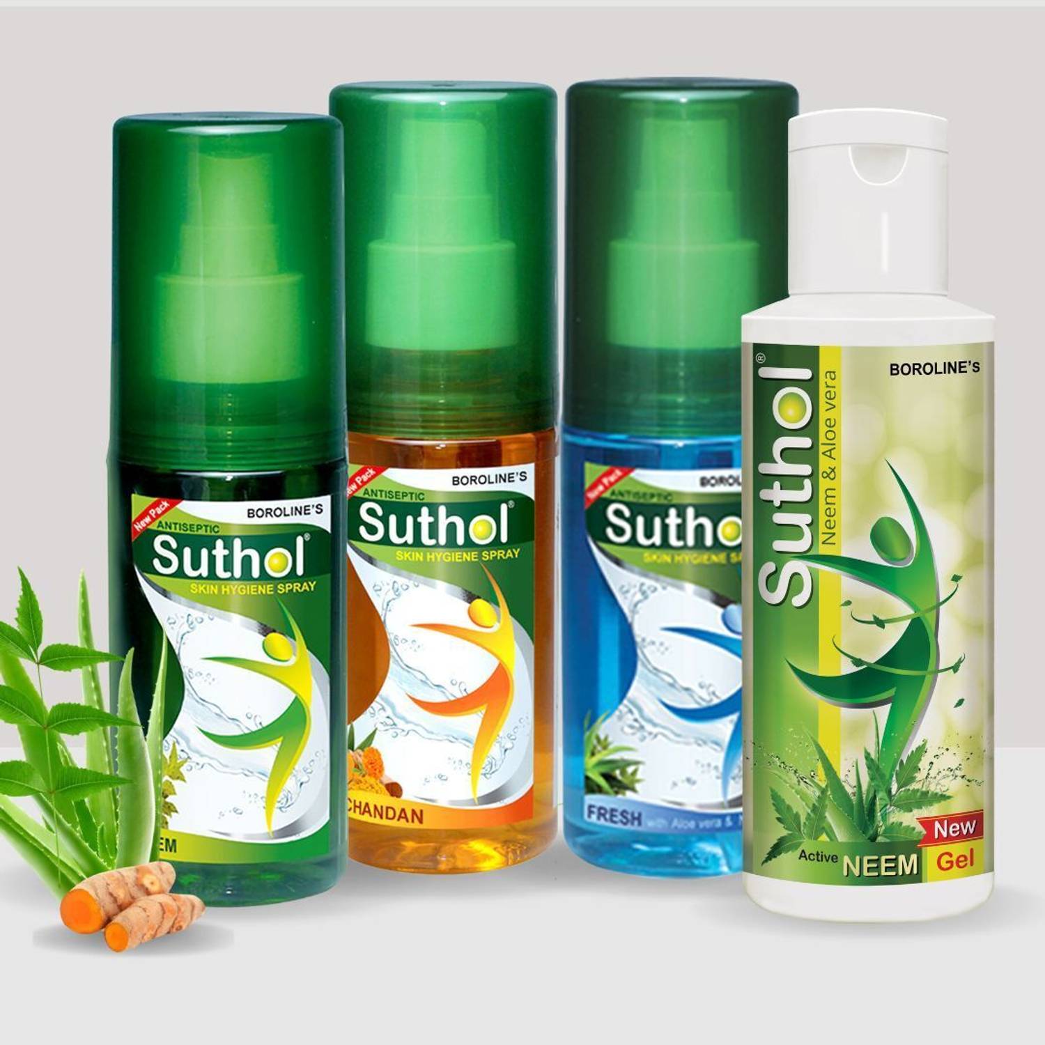 BOROLINE Suthol Active Neem Gel 100 ml +Neem 100 ml + Chandan 100 ml + Aloe Vera 100 ml Antiseptic Gel
