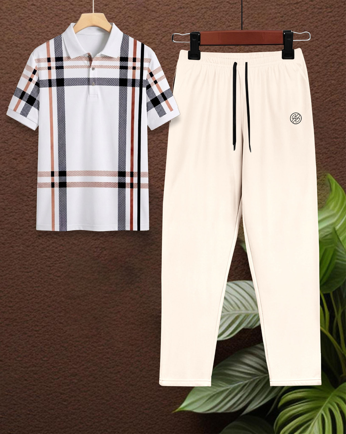 Image of Gloabal Nomad Men Striped White, Beige Night Suit Set