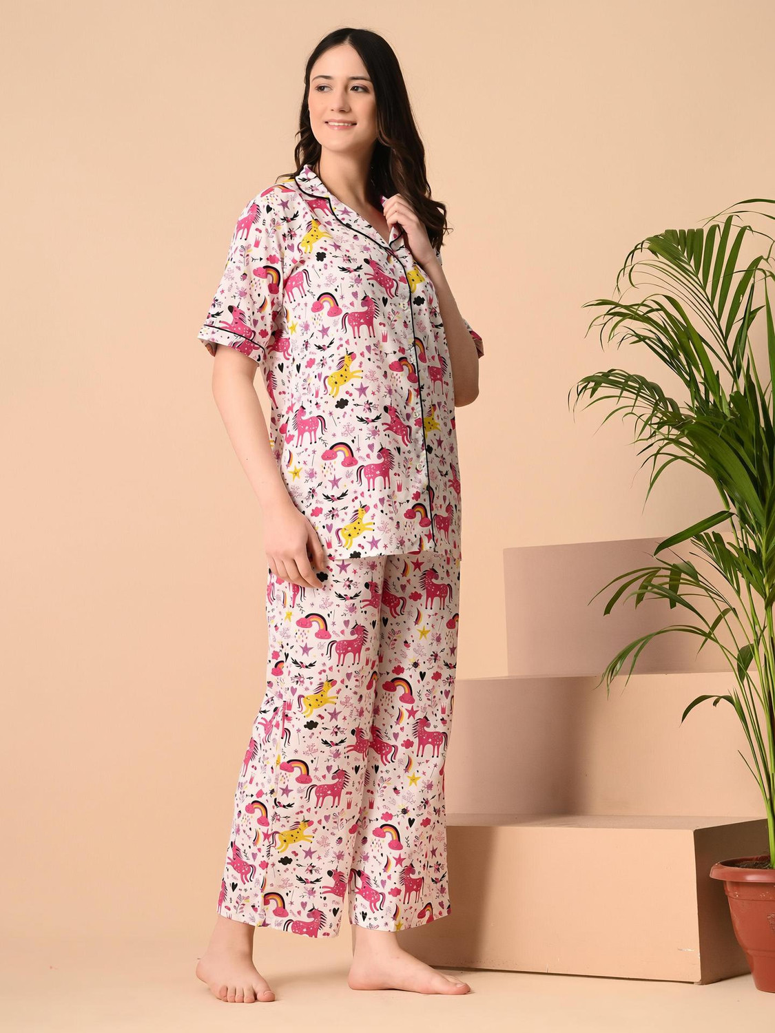 Image of METRONAUT Women Printed White Night Suit Set
