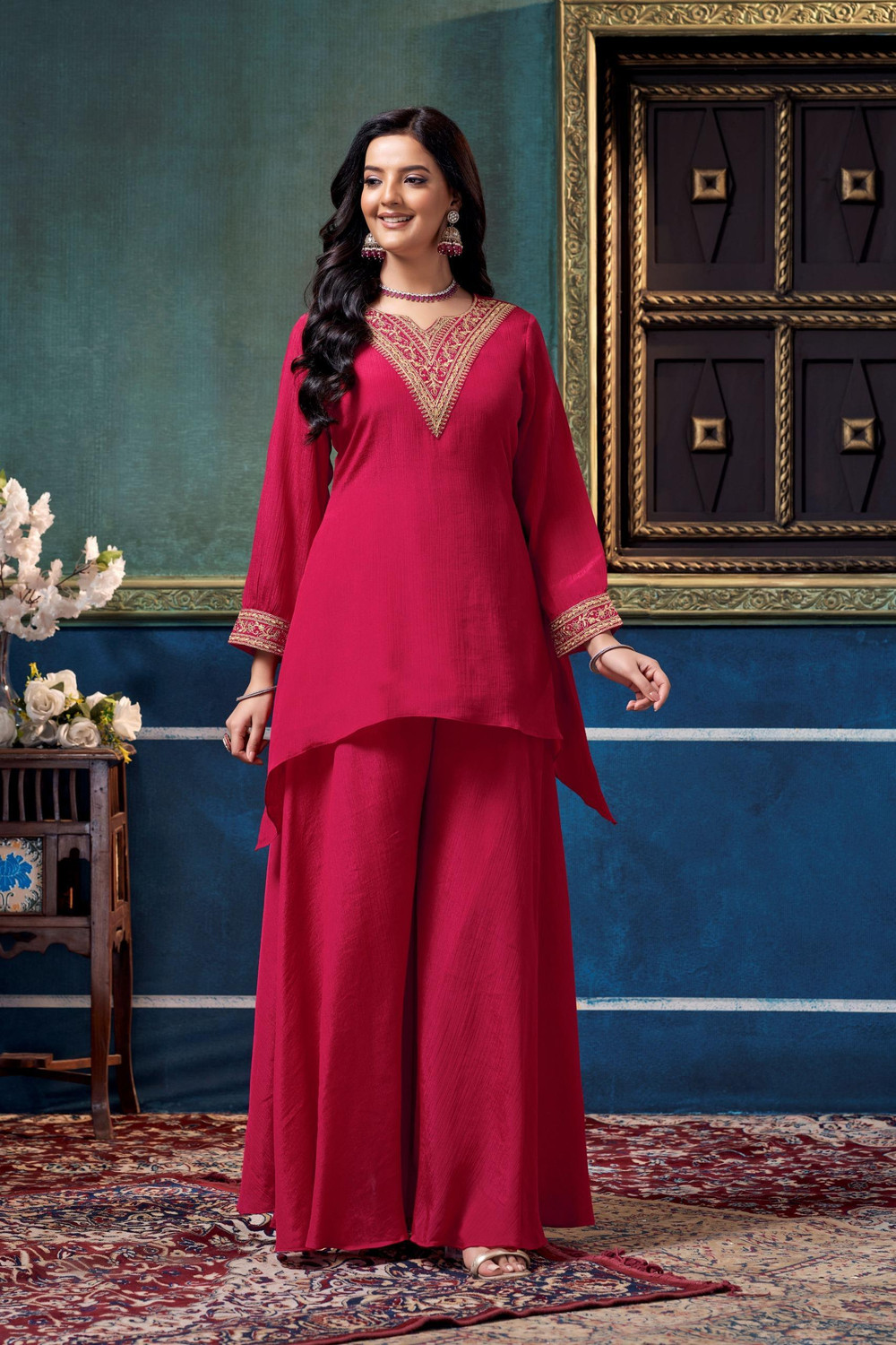 Image of Tasrika Women Ethnic Top Palazzo Set