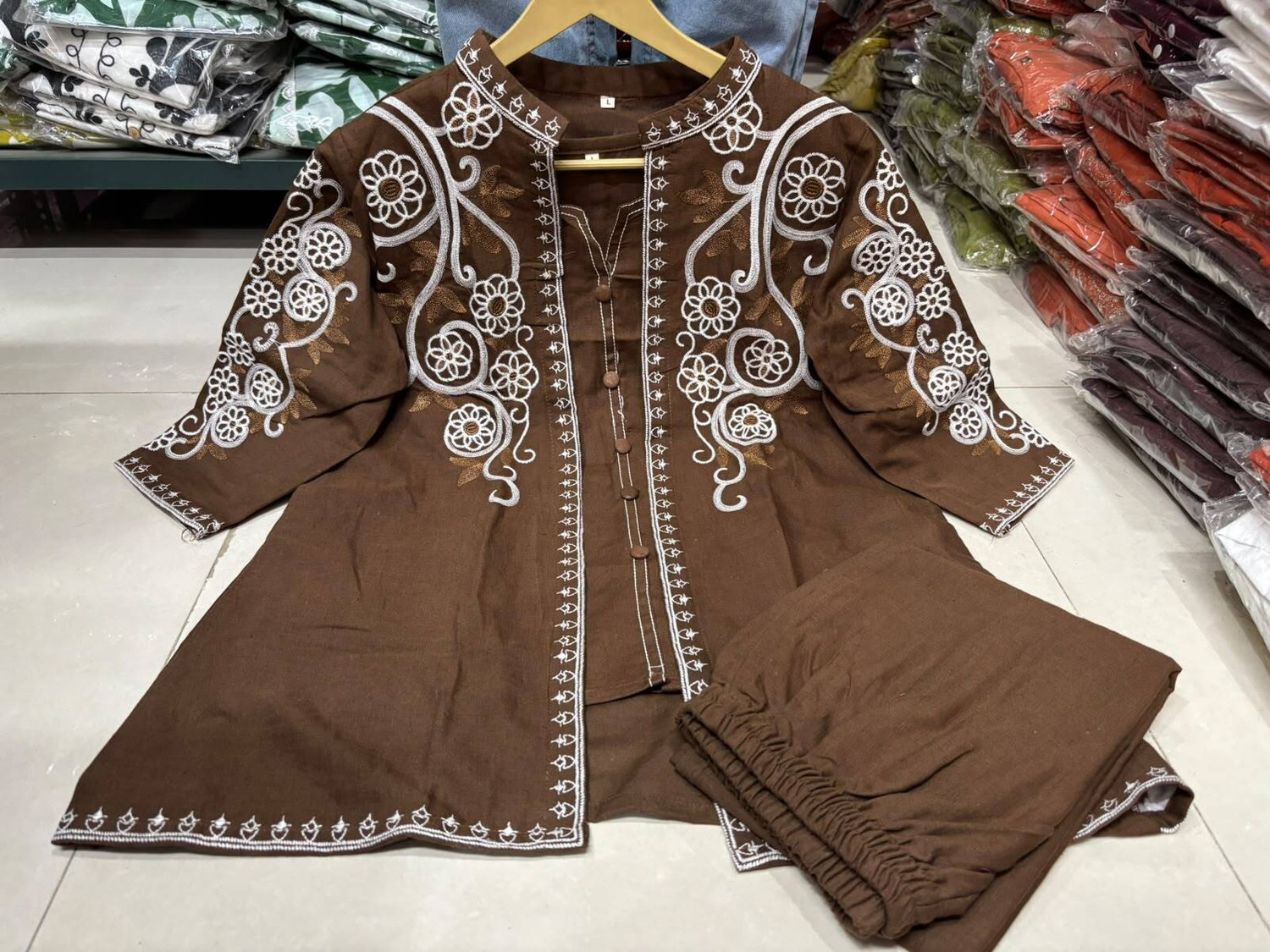 Image of K CREATION Women Ethnic Top Palazzo Ethnic Jacket Set