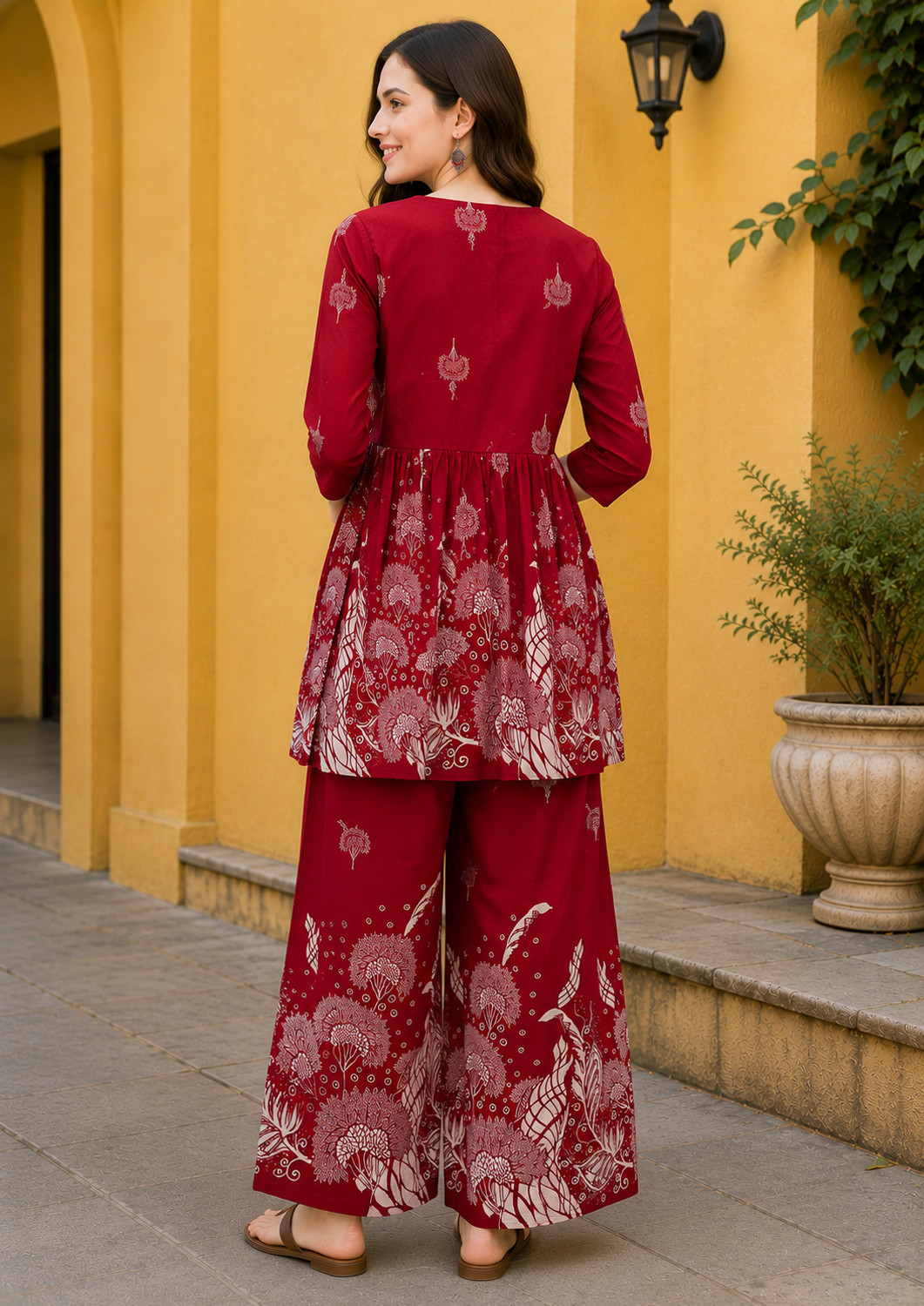 Image of DSK STUDIO Women Ethnic Top Palazzo Set