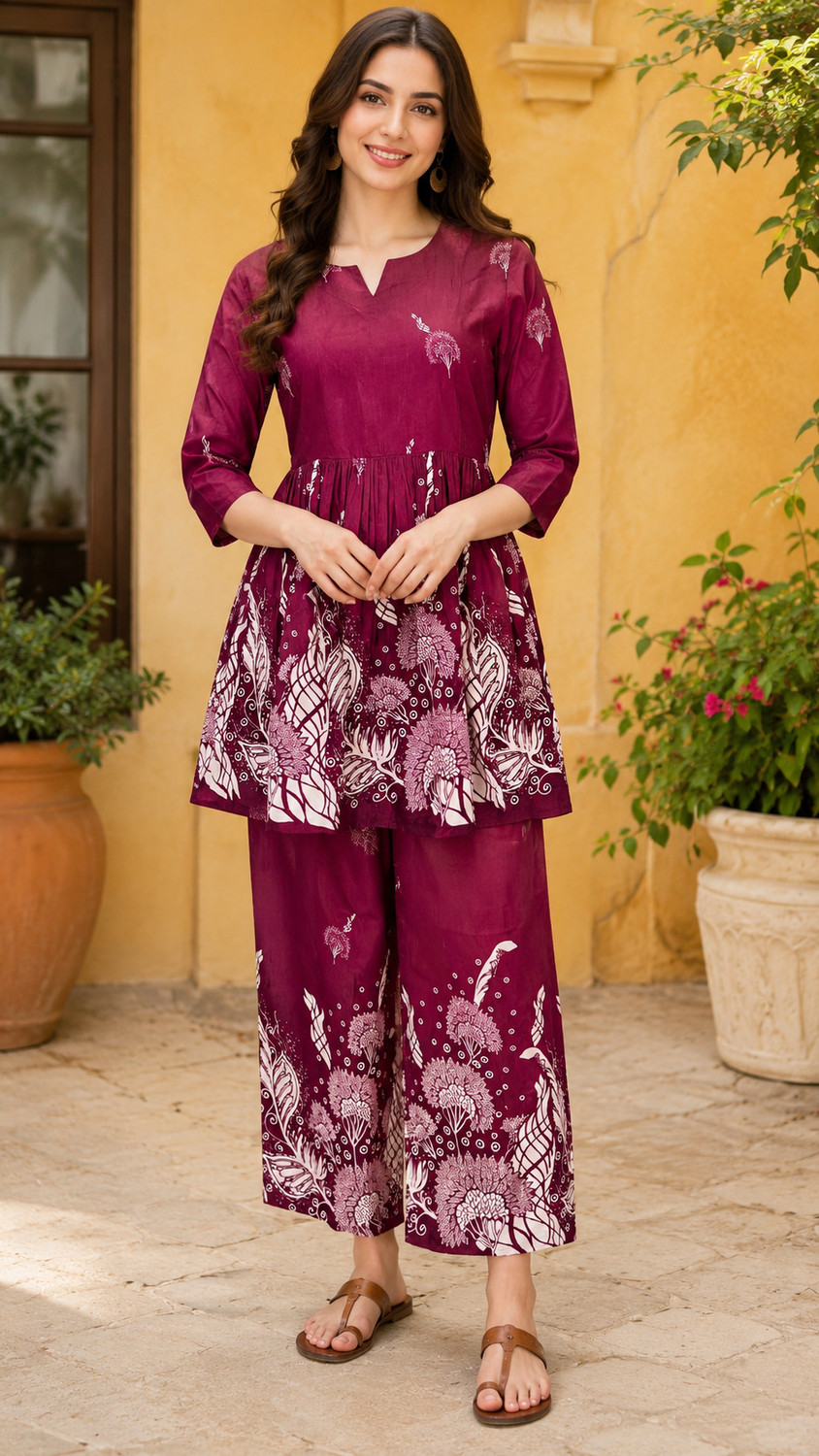 Image of DSK STUDIO Women Ethnic Top Palazzo Set