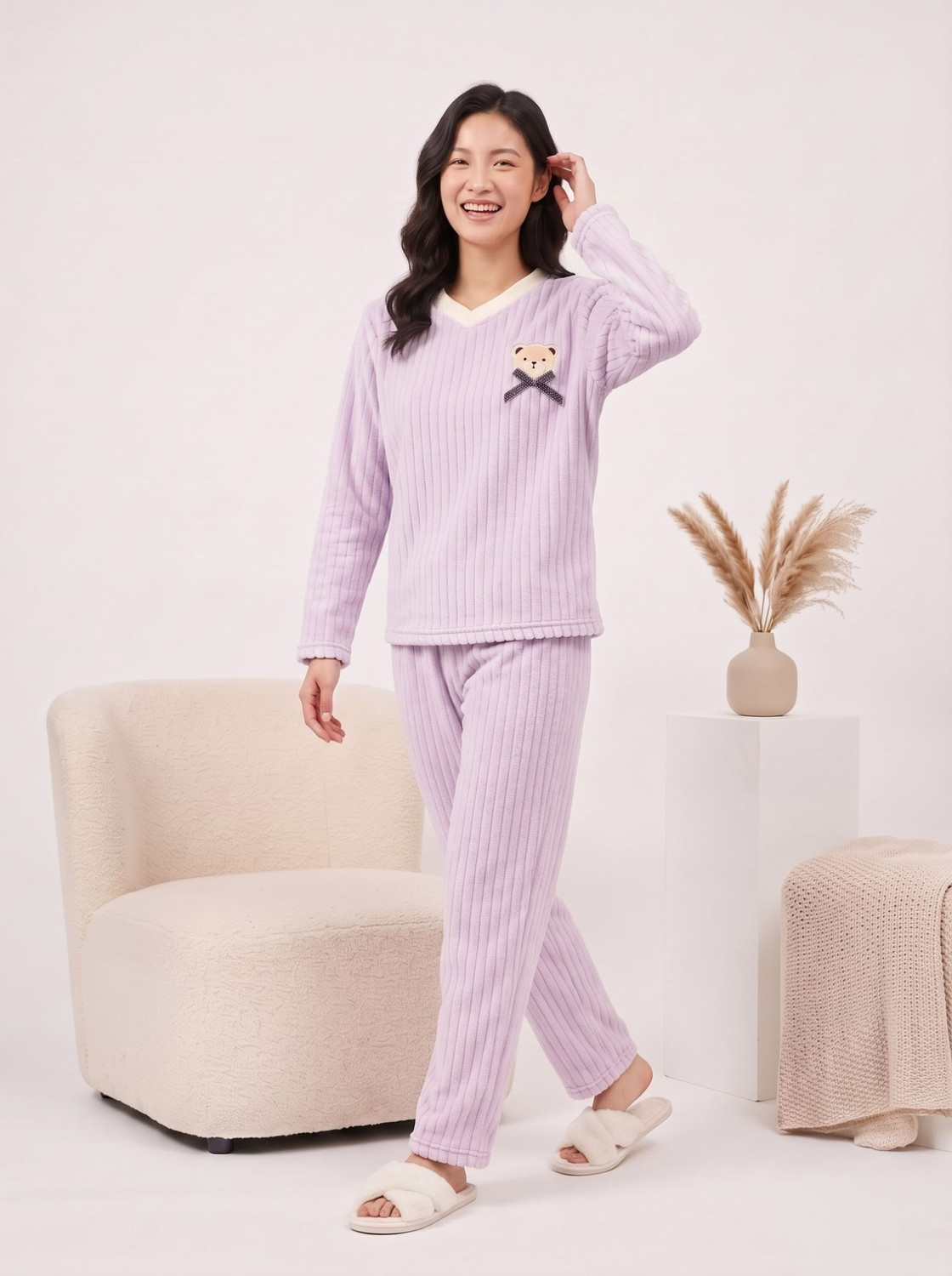 Image of Lugo Women Self Design Purple Night Suit Set