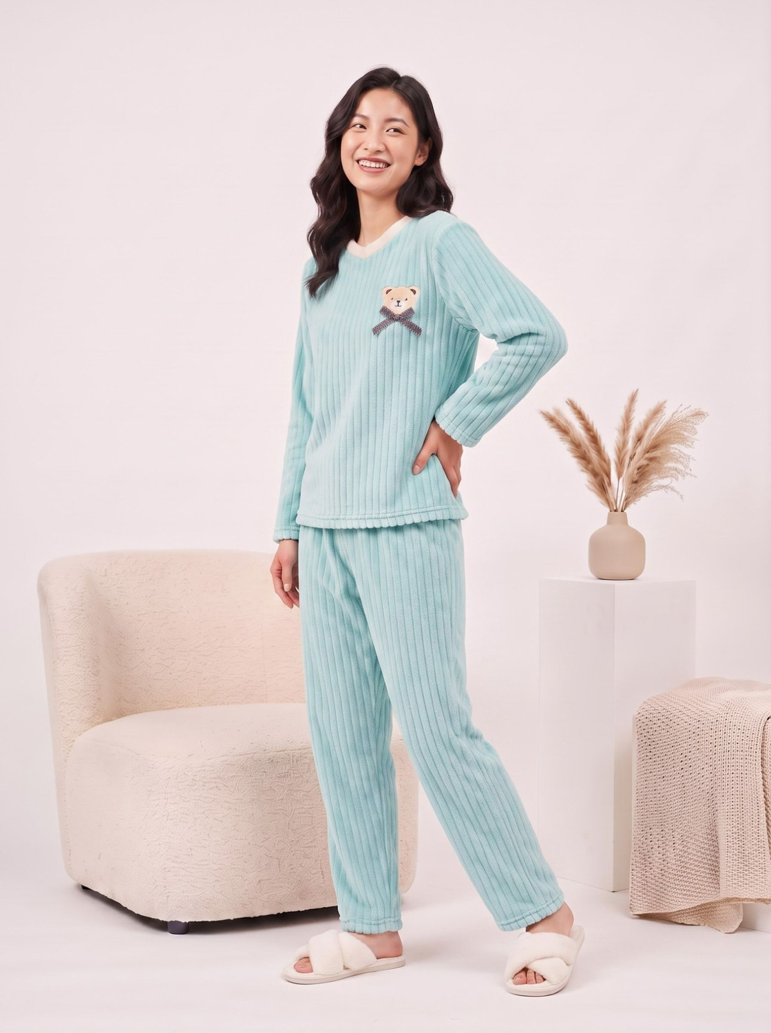 Image of Lugo Women Self Design Blue Night Suit Set