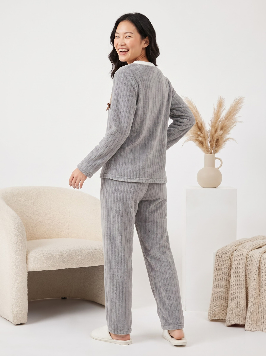 Image of Lugo Women Self Design Grey Night Suit Set